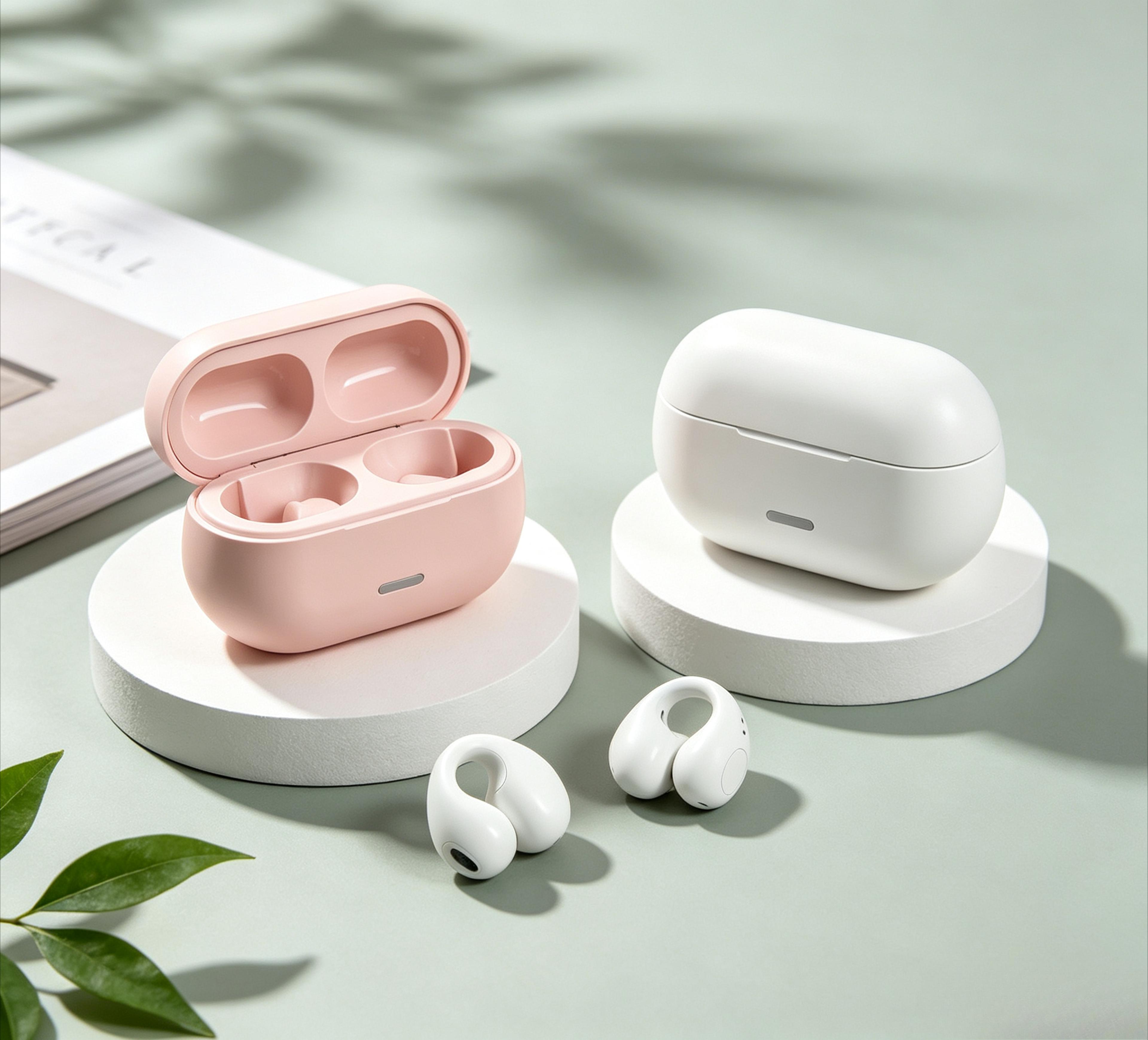bluetooth clip ear headset with active noise cancellation and charging case