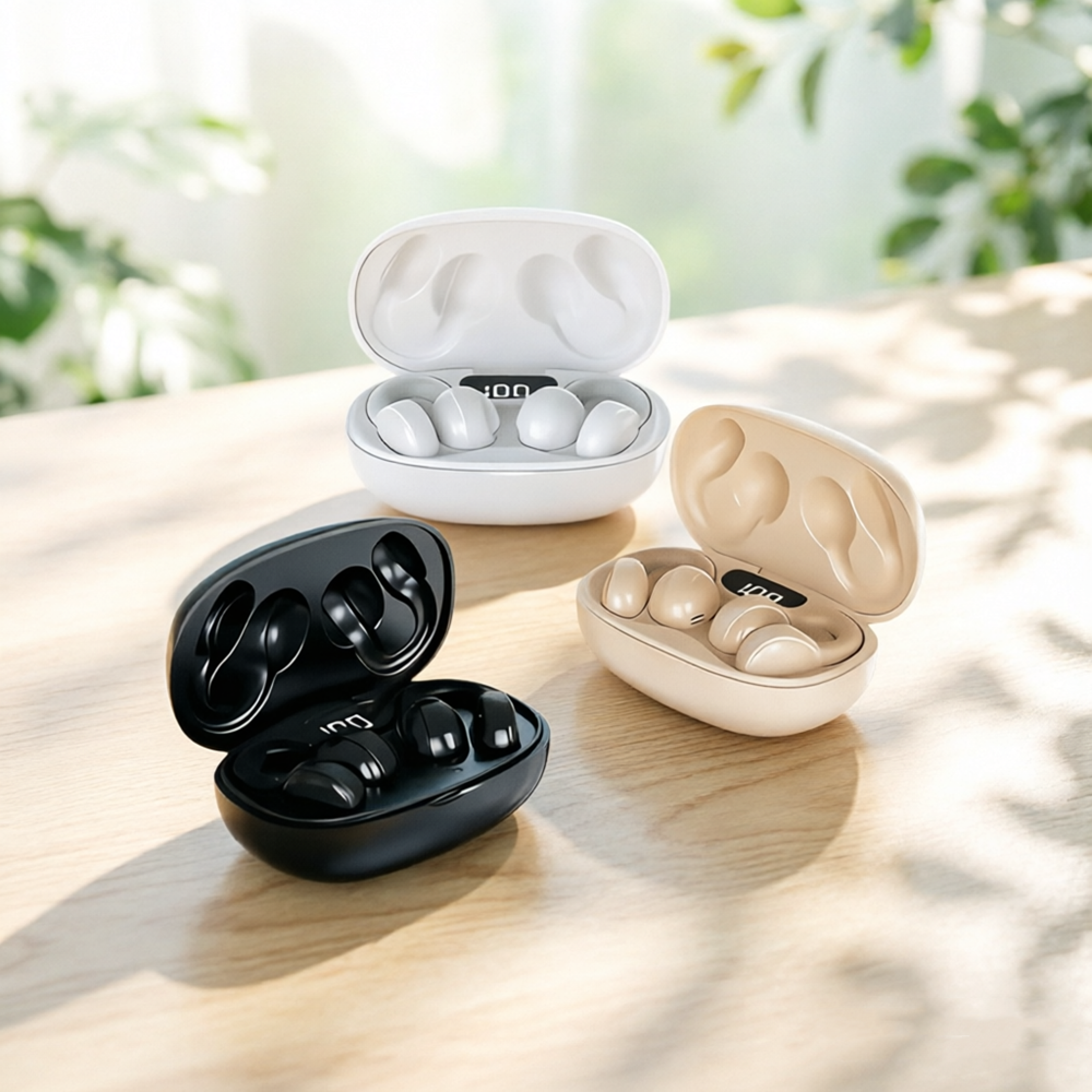 wireless bluetooth ear hook headphones with charging case and microphone