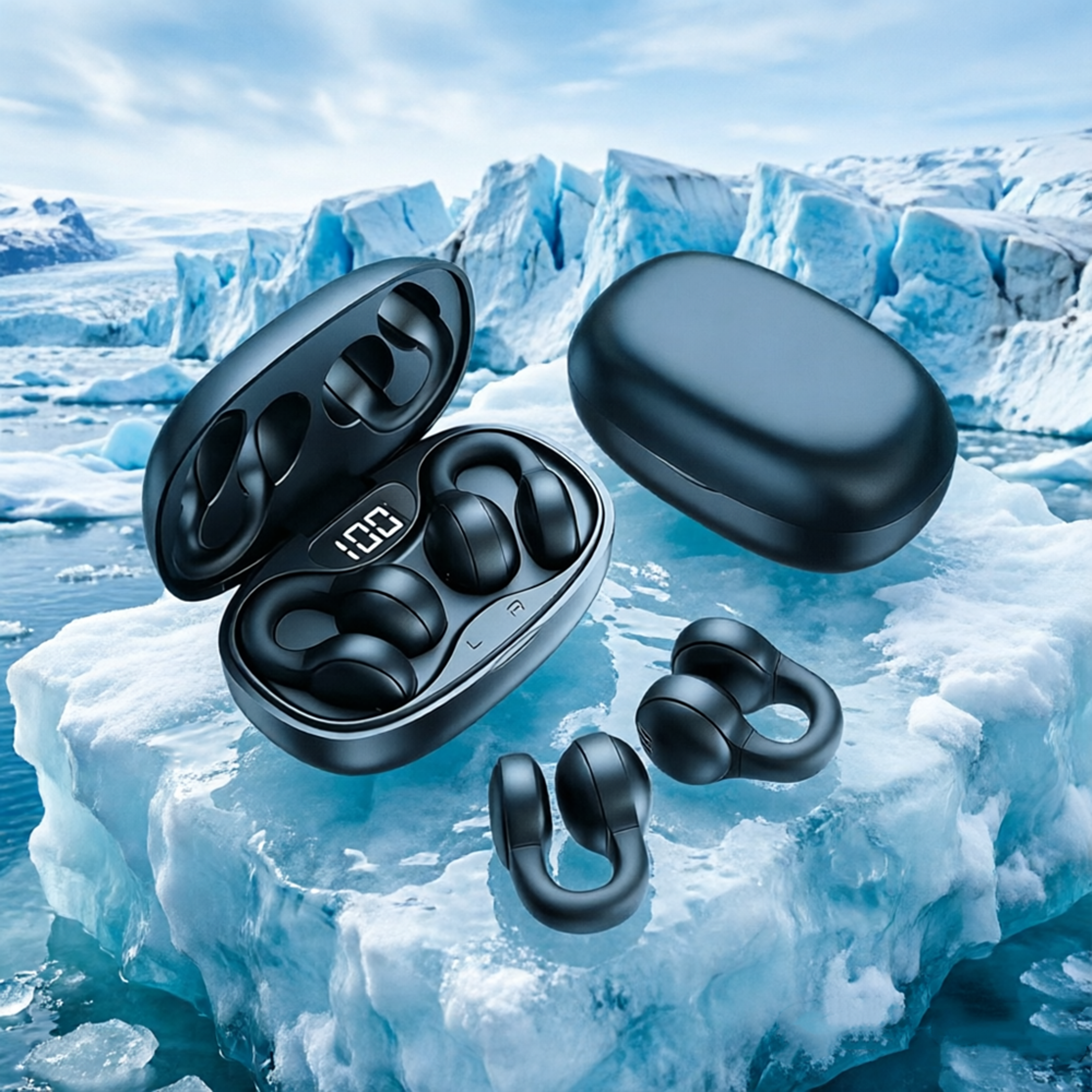 ear clip bone conduction wireless earbuds with bluetooth and digital display
