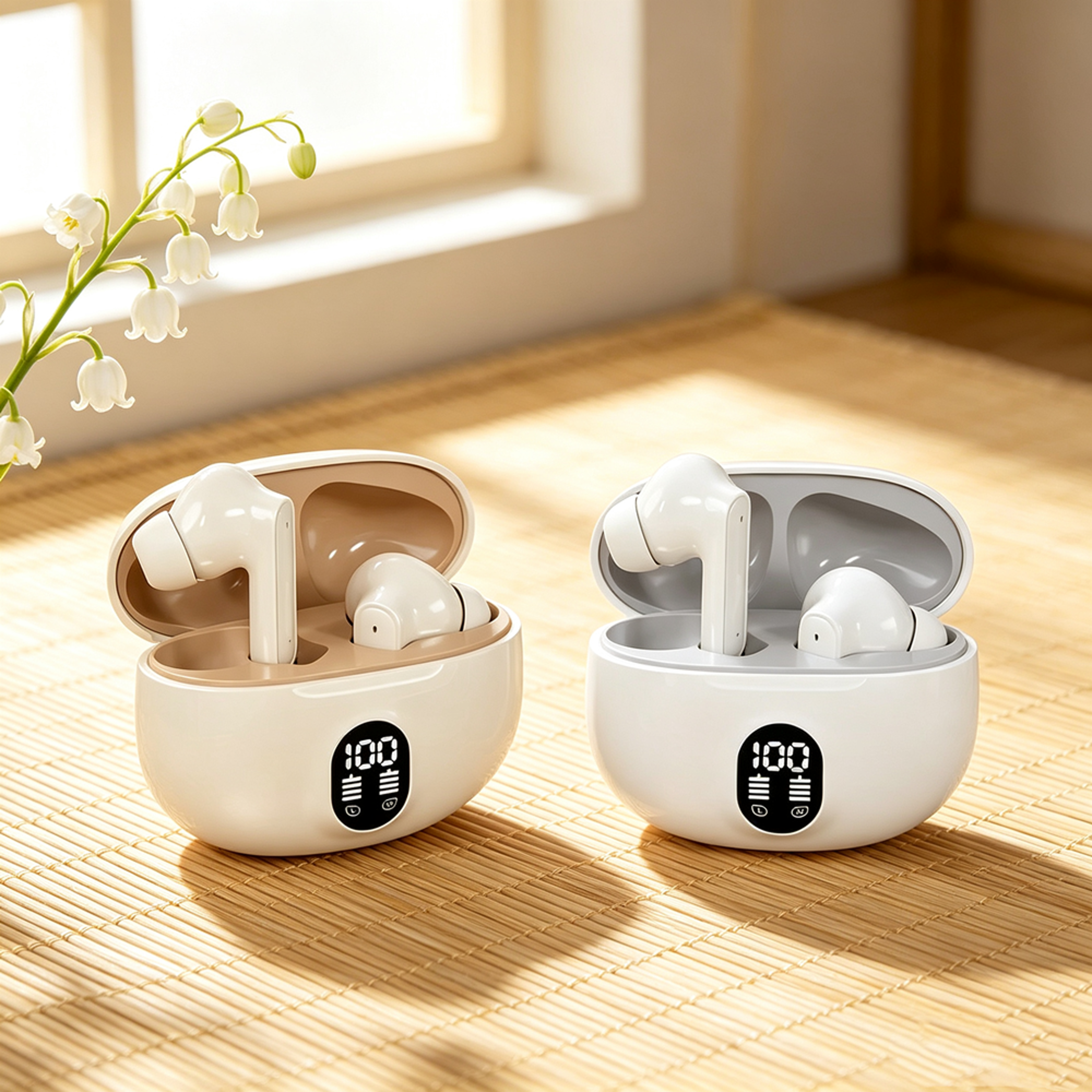wireless bluetooth headphones active noise cancelling ergonomic earbuds with charging case