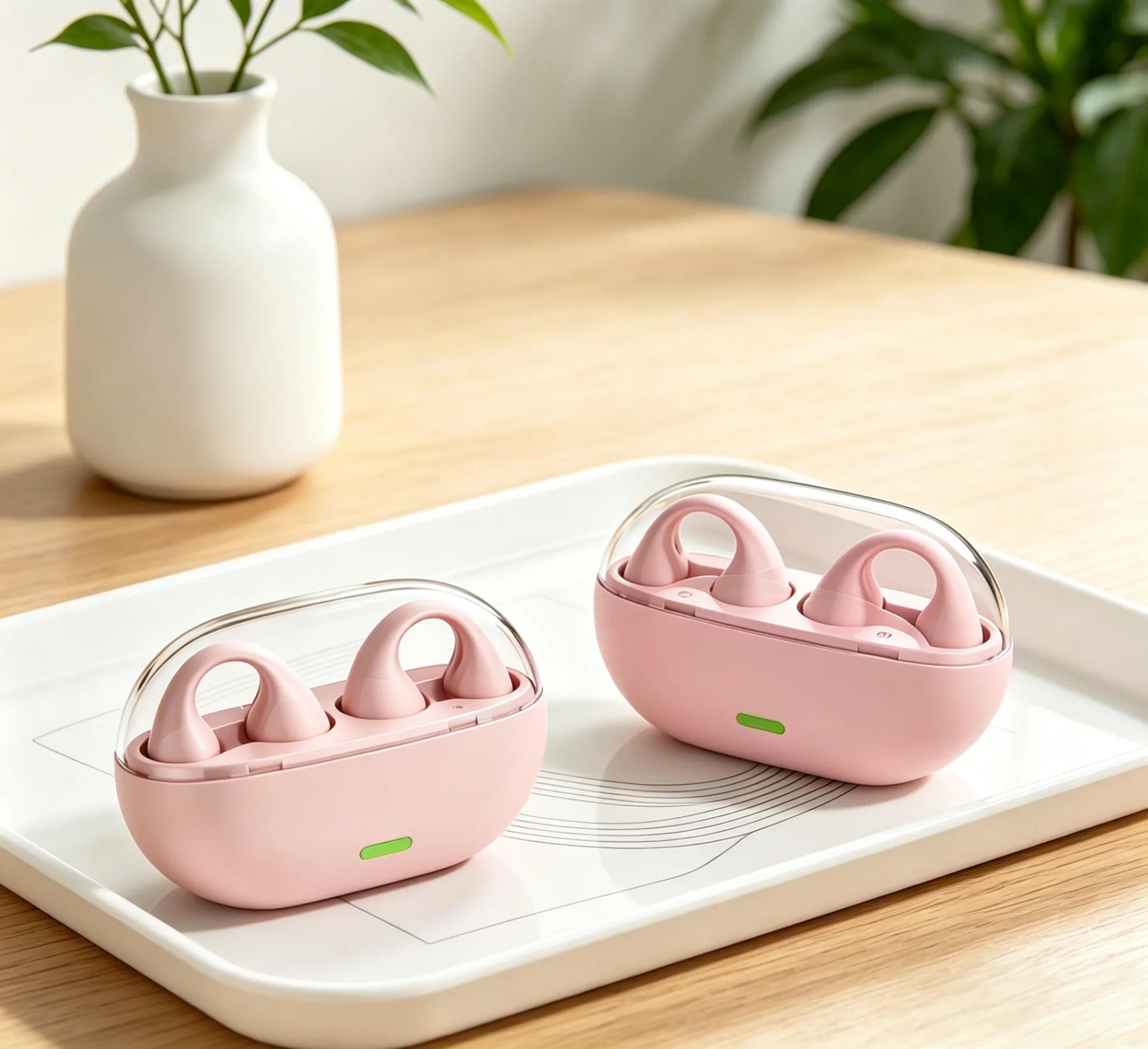 tws wireless clip on headphones noise canceling bluetooth sports earphones with charging case