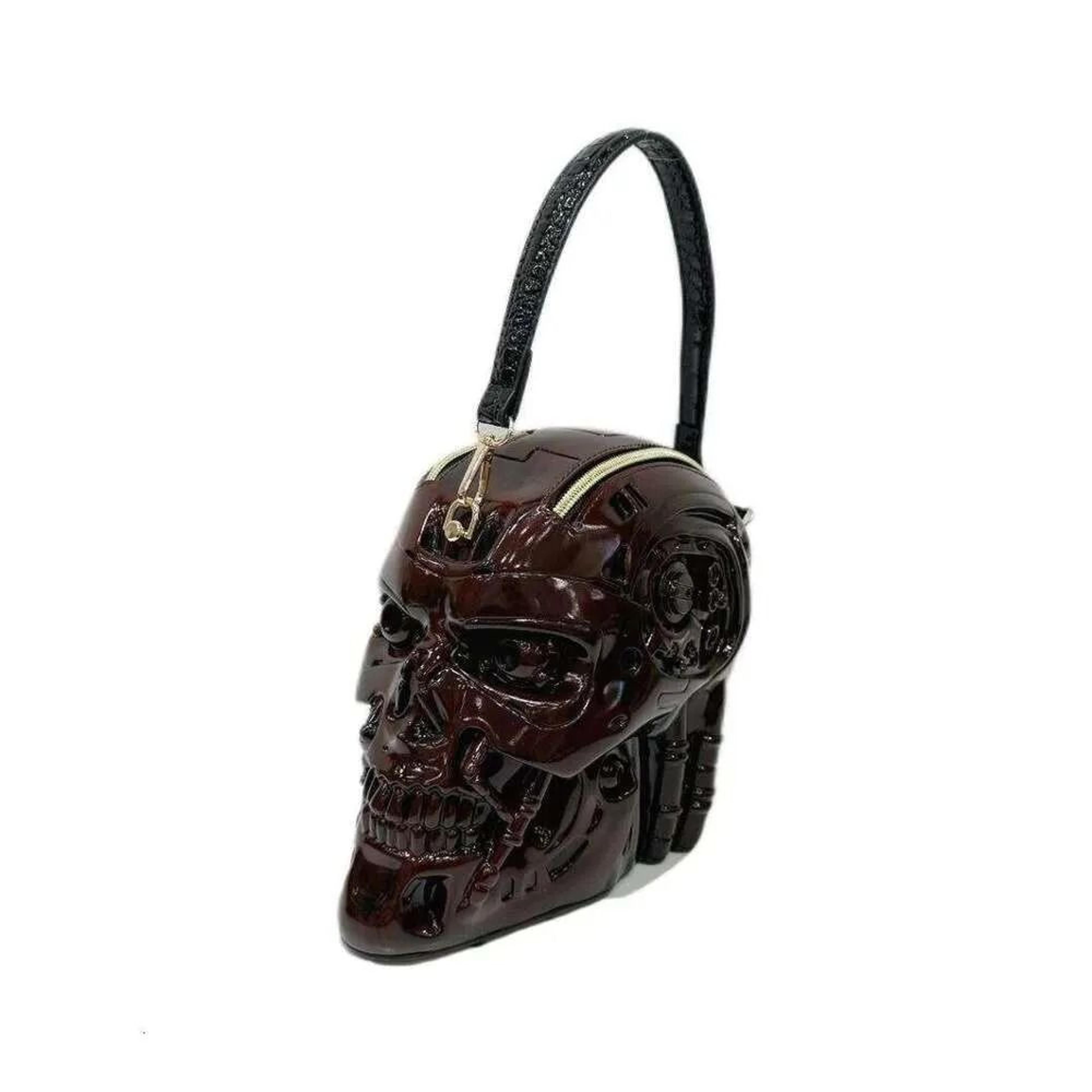 mechanical skull crossbody bag with zipper closure for halloween and everyday wear