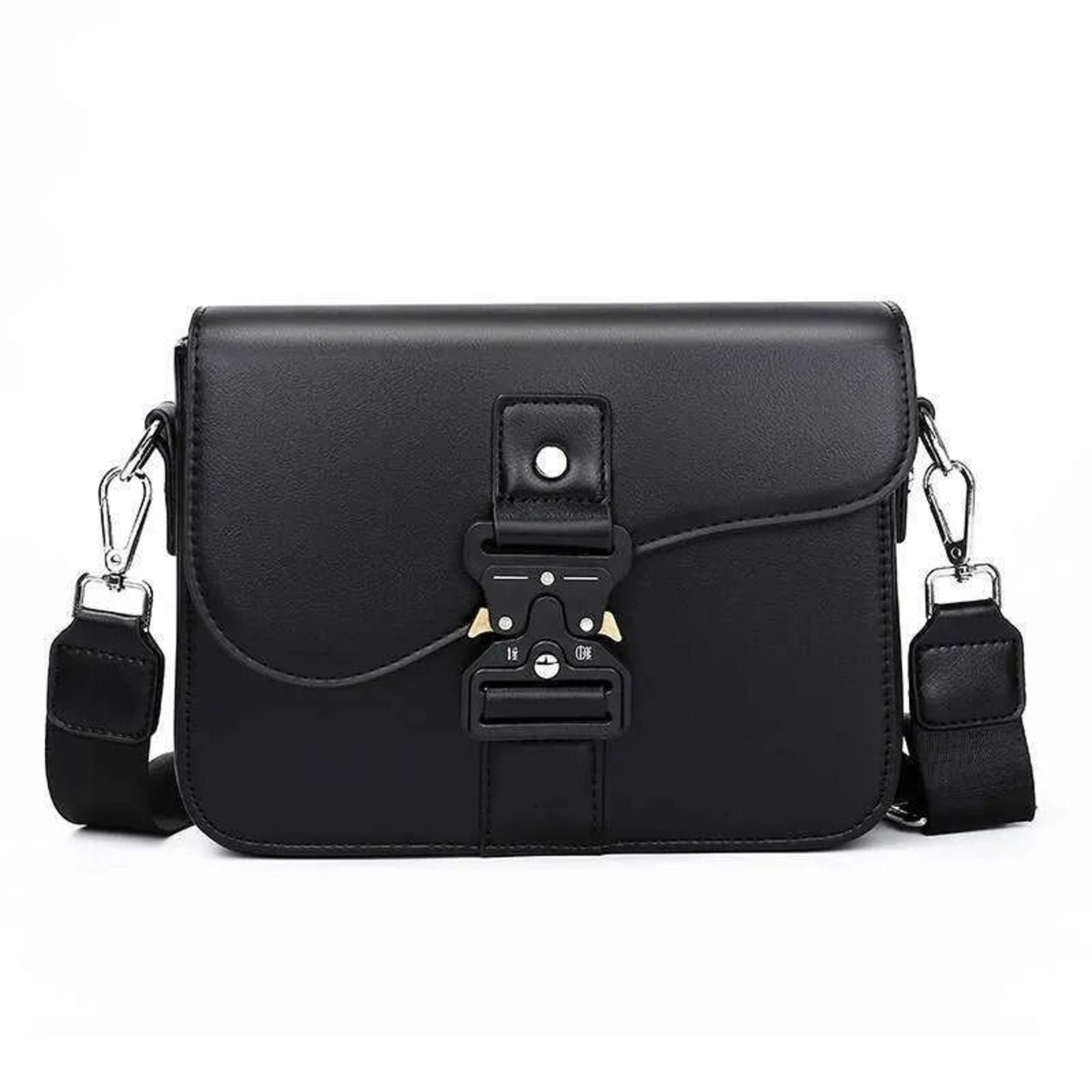 mens crossbody shoulder bag with zipper closure and lock detail