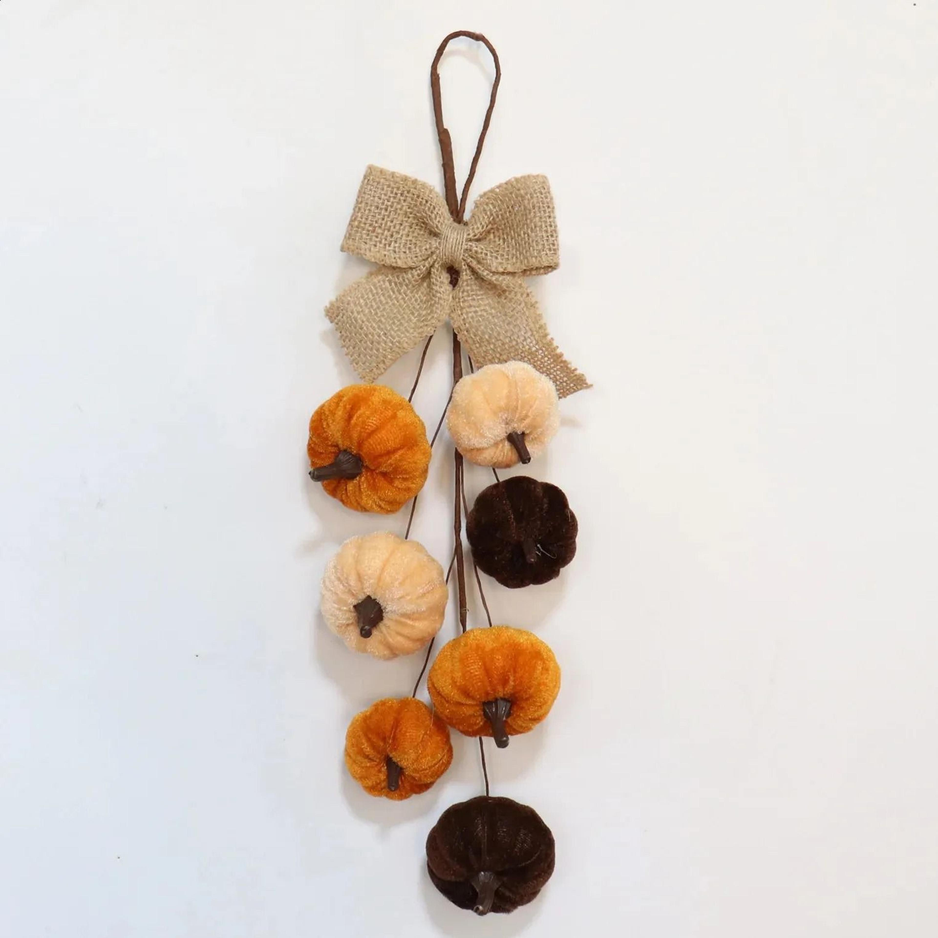 pumpkin velvet wall hanging decoration with bow for halloween and fall decor