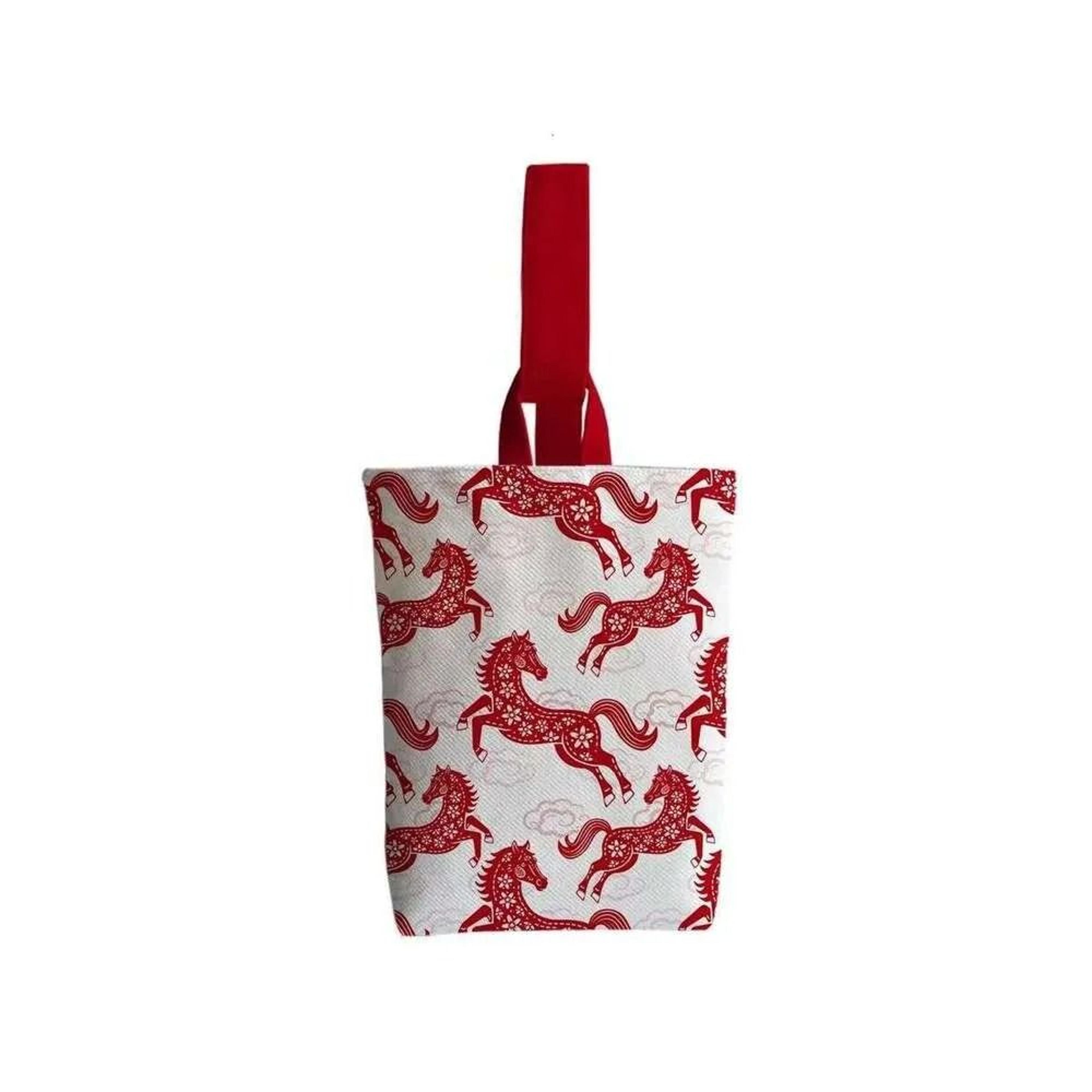 red horse pattern tote bag with zipper closure for everyday use