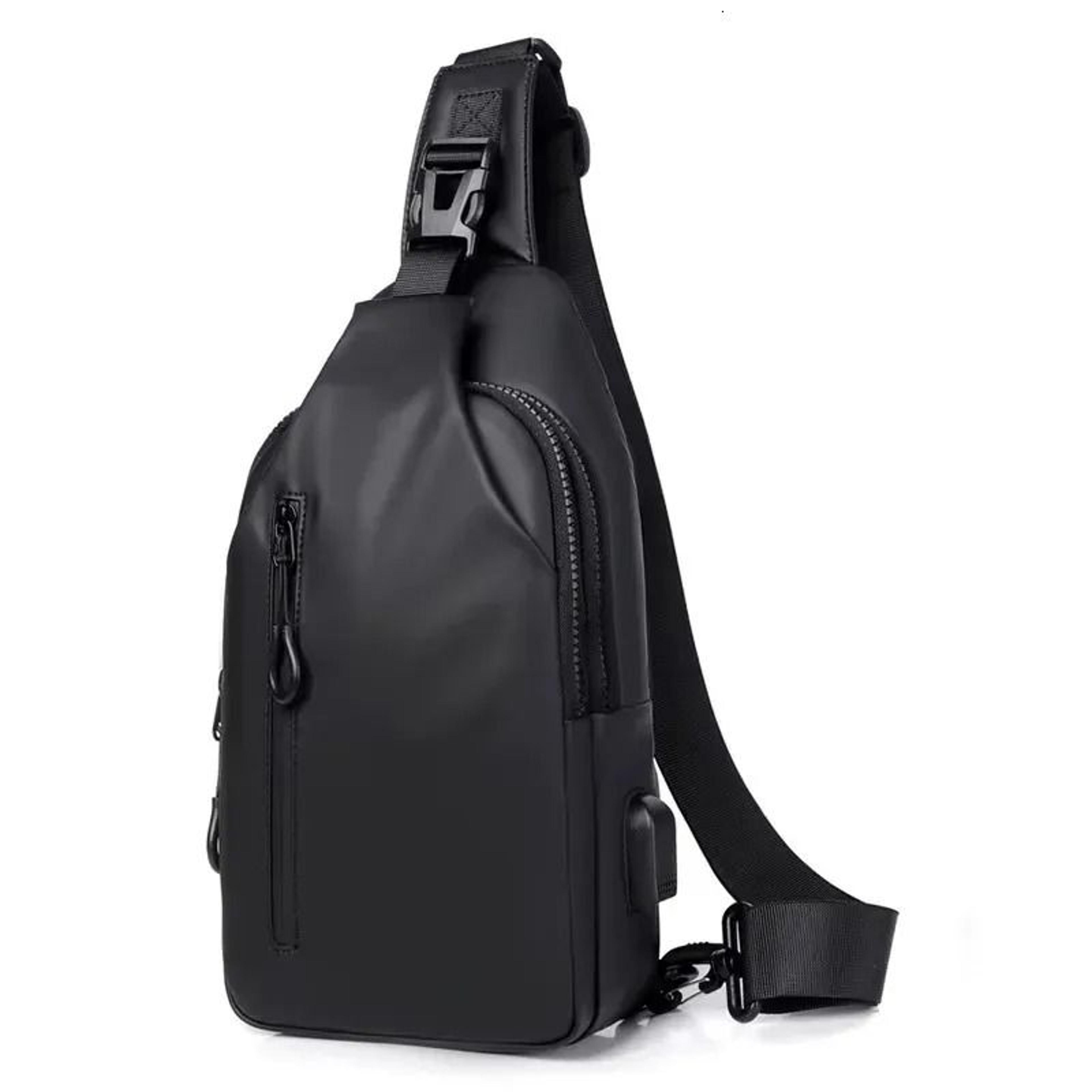 men's crossbody chest bag with adjustable strap and zipper closure