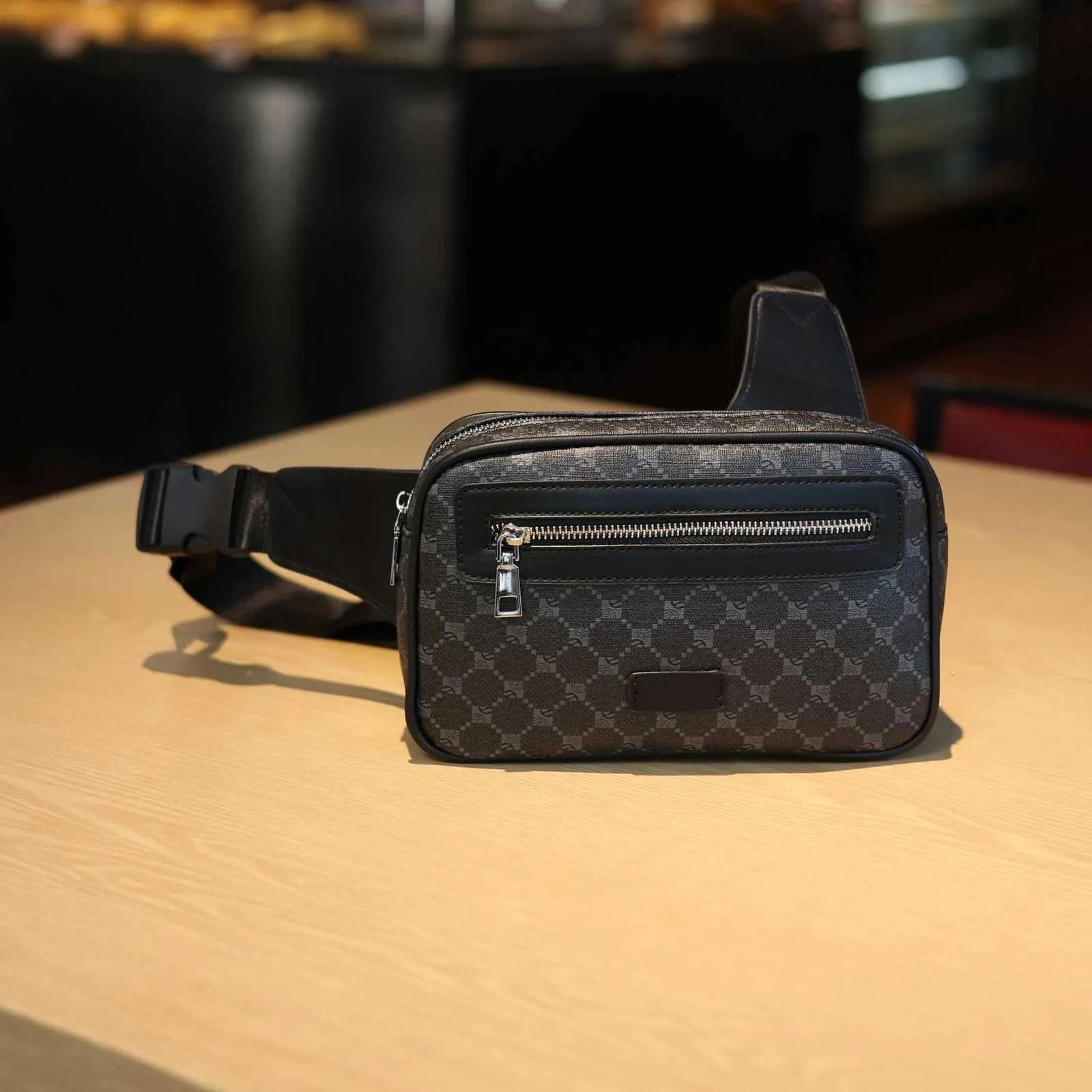 unisex genuine leather crossbody chest bag with retro letter print