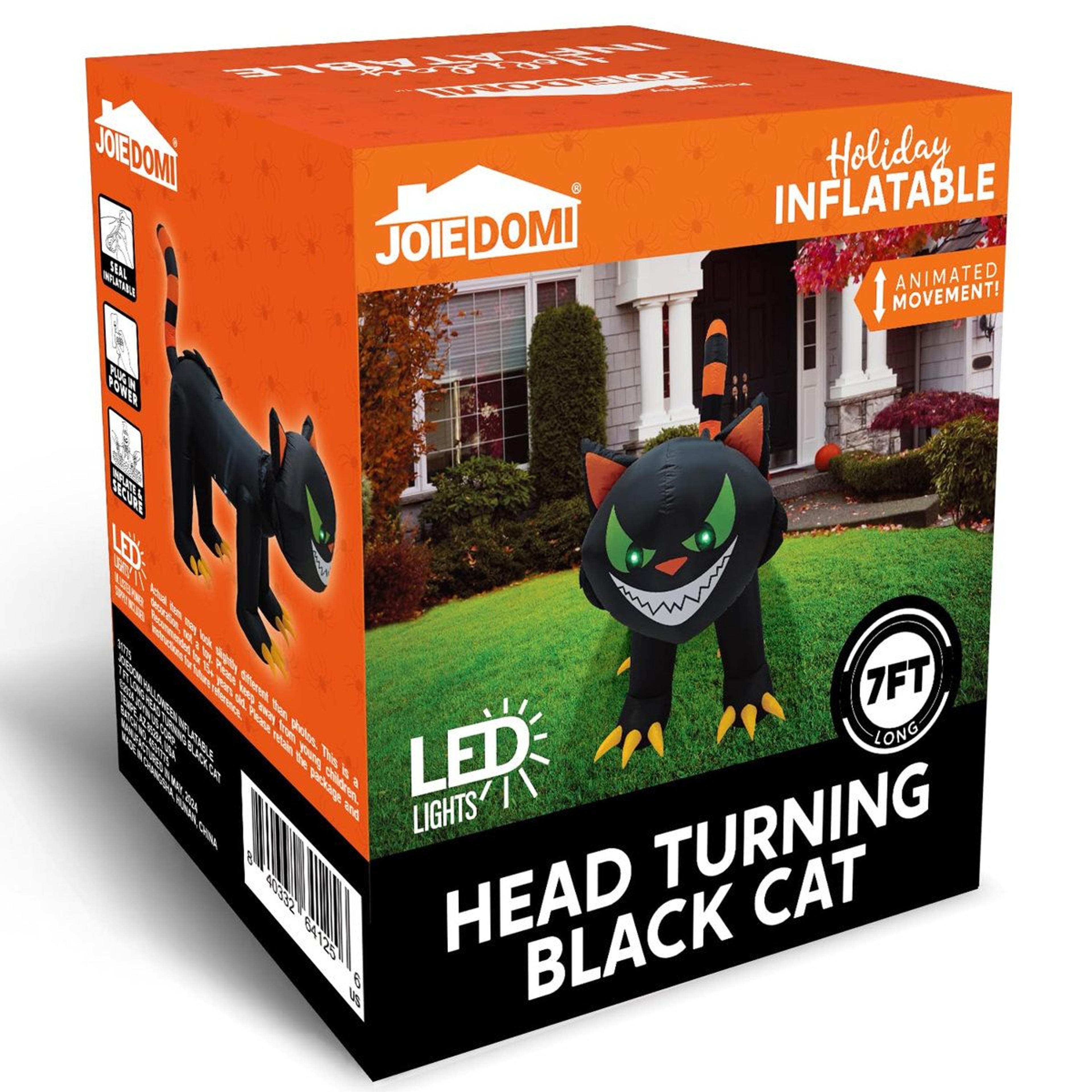 halloween inflatable cat with moving head and glowing green led eyes