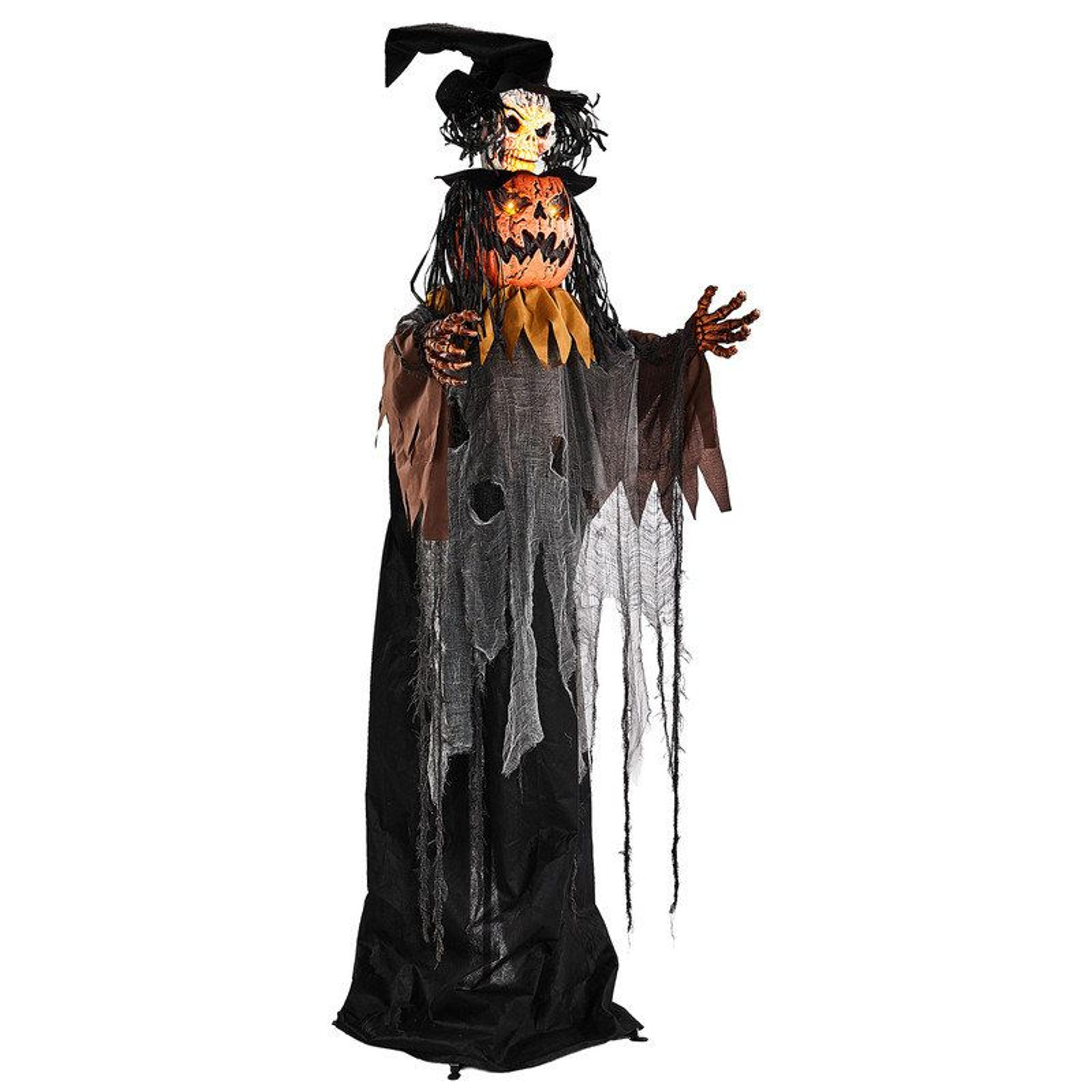 animated skull pumpkin man halloween decoration with glowing eyes and sound