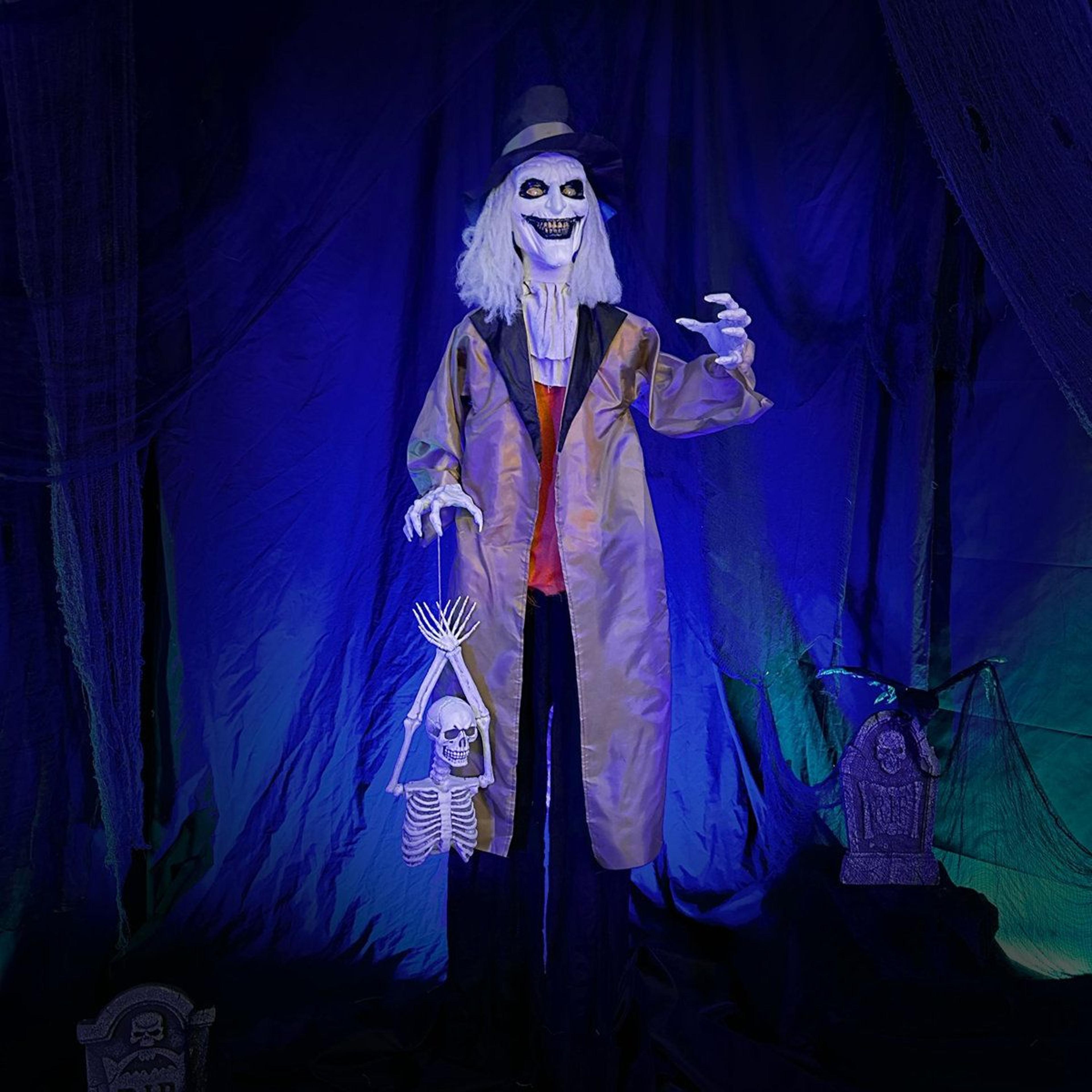 animated halloween gravekeeper decoration with glowing red eyes and sounds