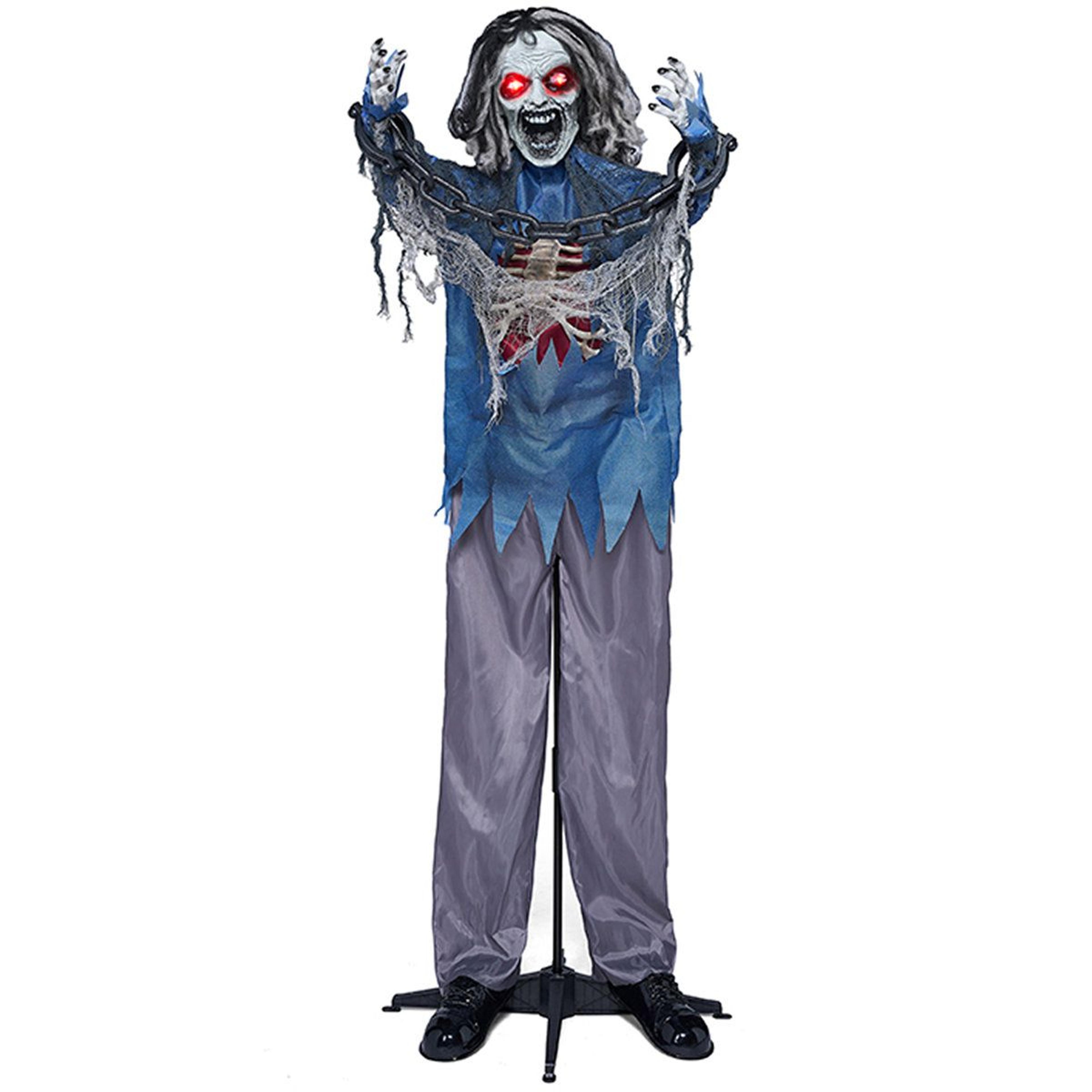 halloween animatronic zombie with glowing eyes moving arms and creepy sounds
