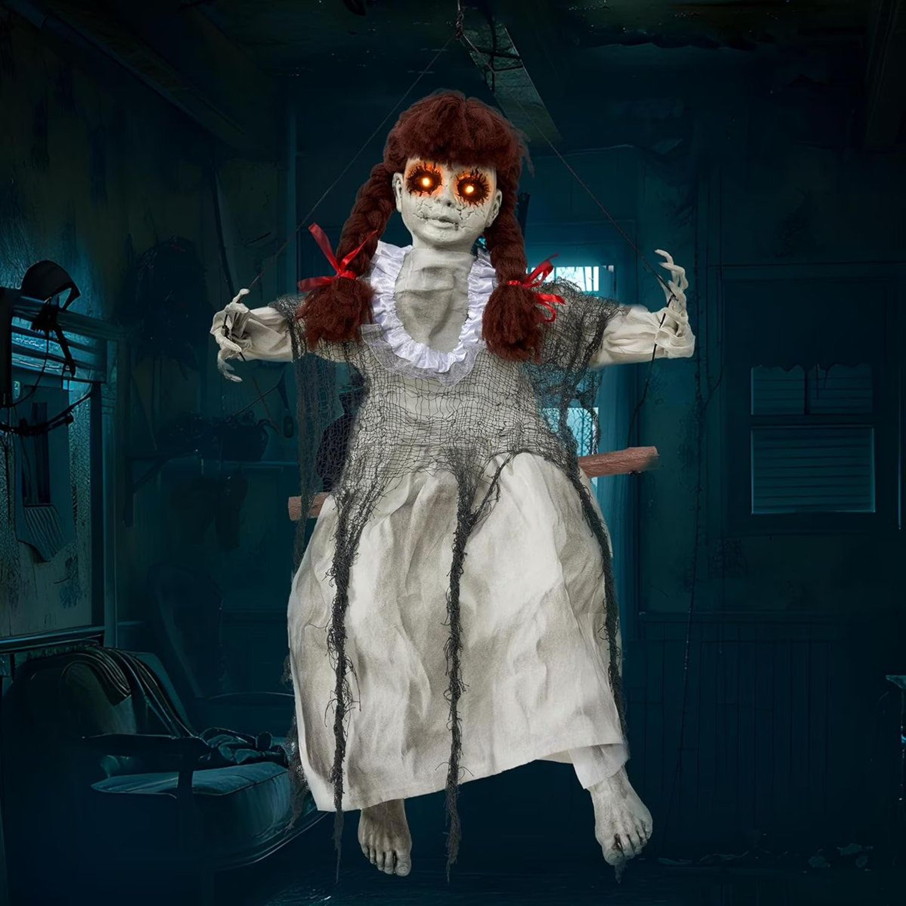 sound activated scary clown halloween decoration with hanging swing and creepy sounds
