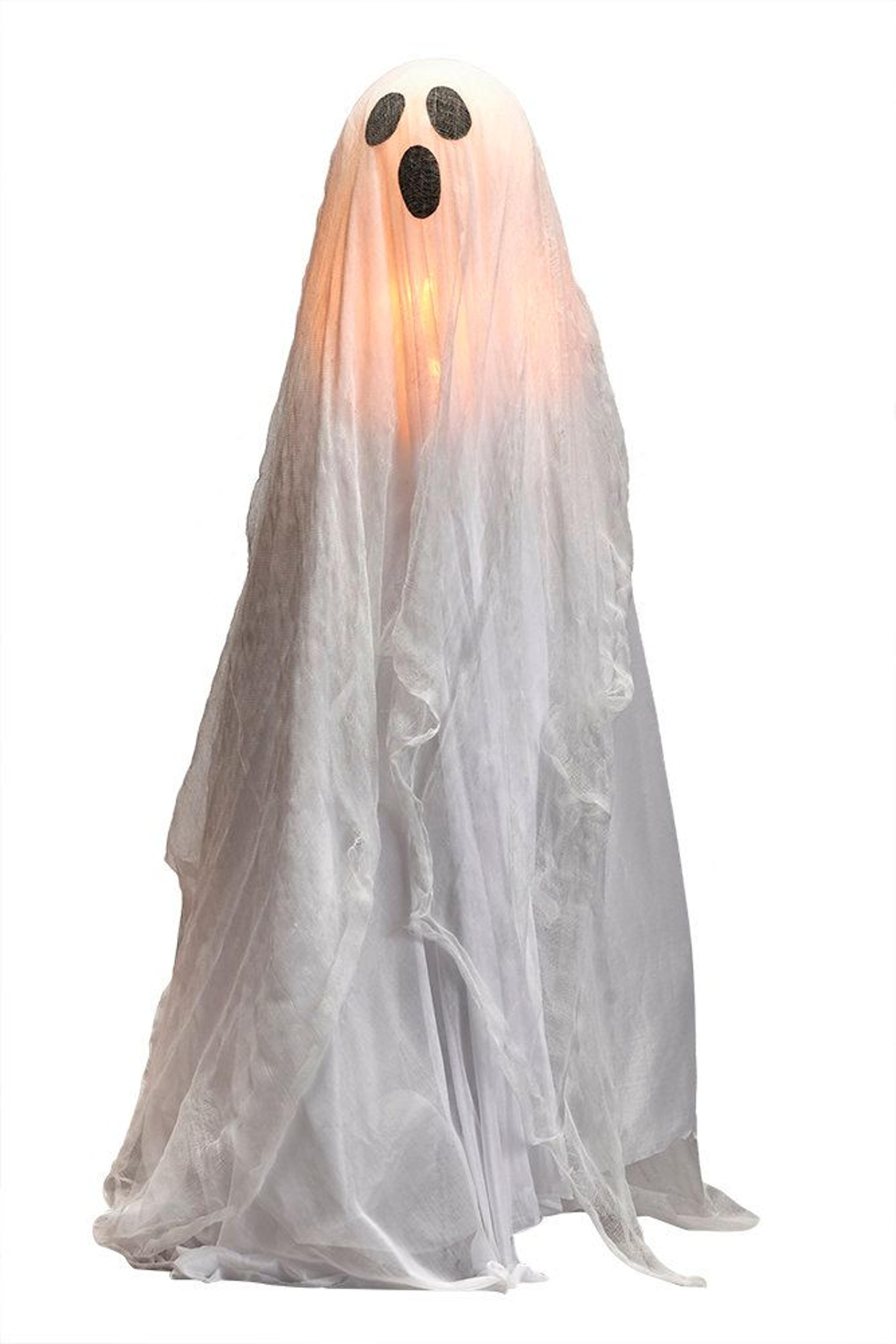 lighted halloween ghost decoration with glowing head and ground stake