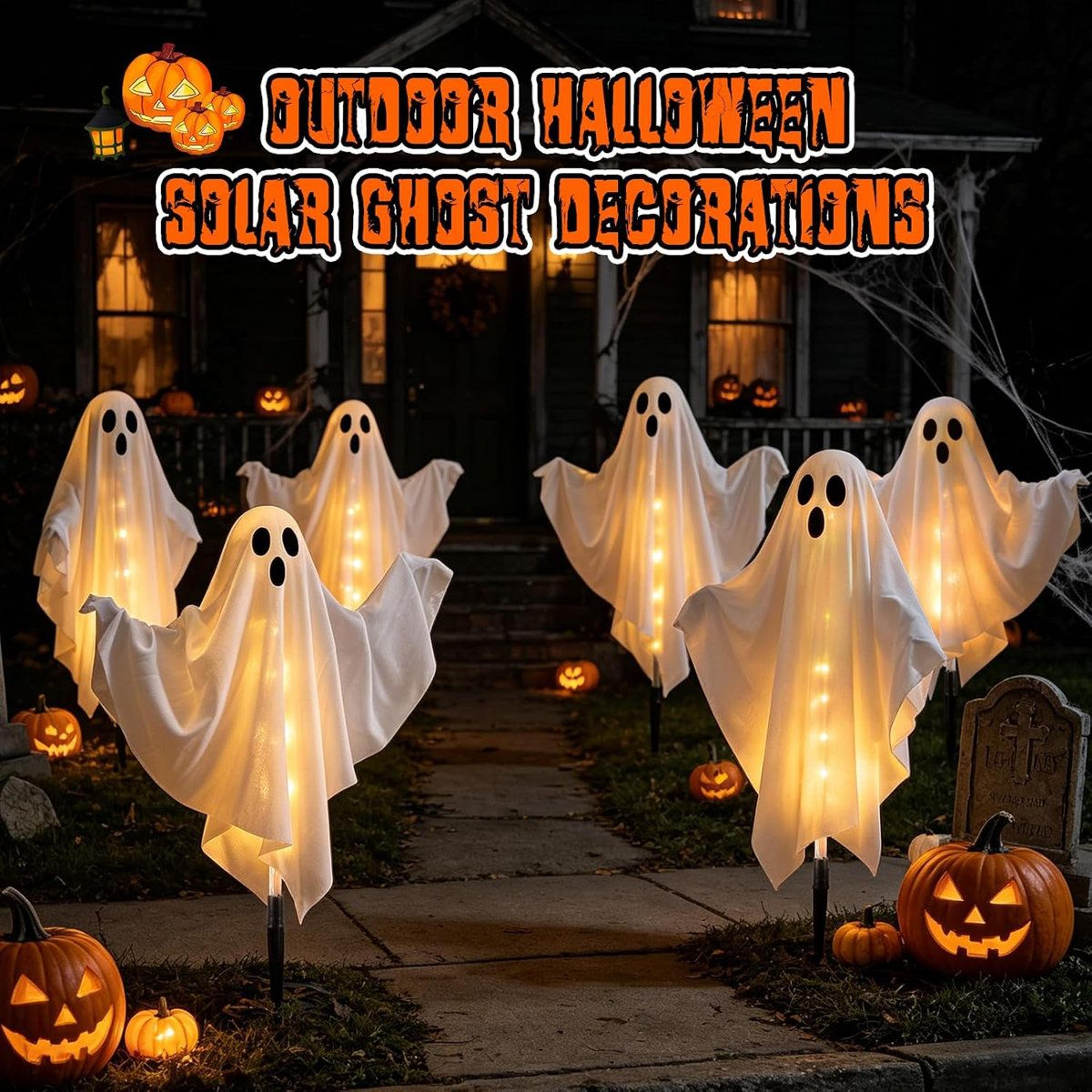 solar halloween ghost stake lights lighting modes and poseable arms