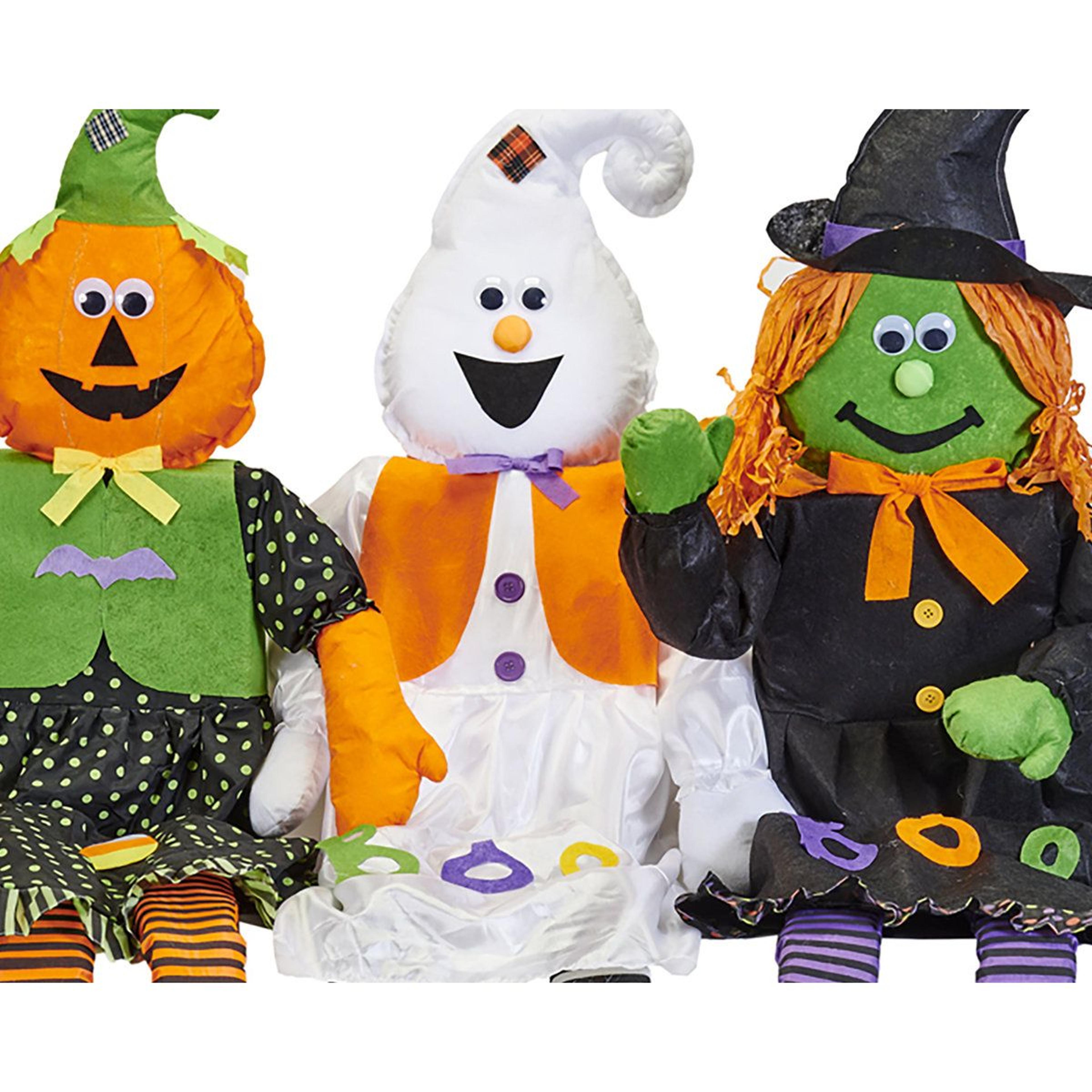 lifesize sitting halloween decorations ghost witch and jack o lantern