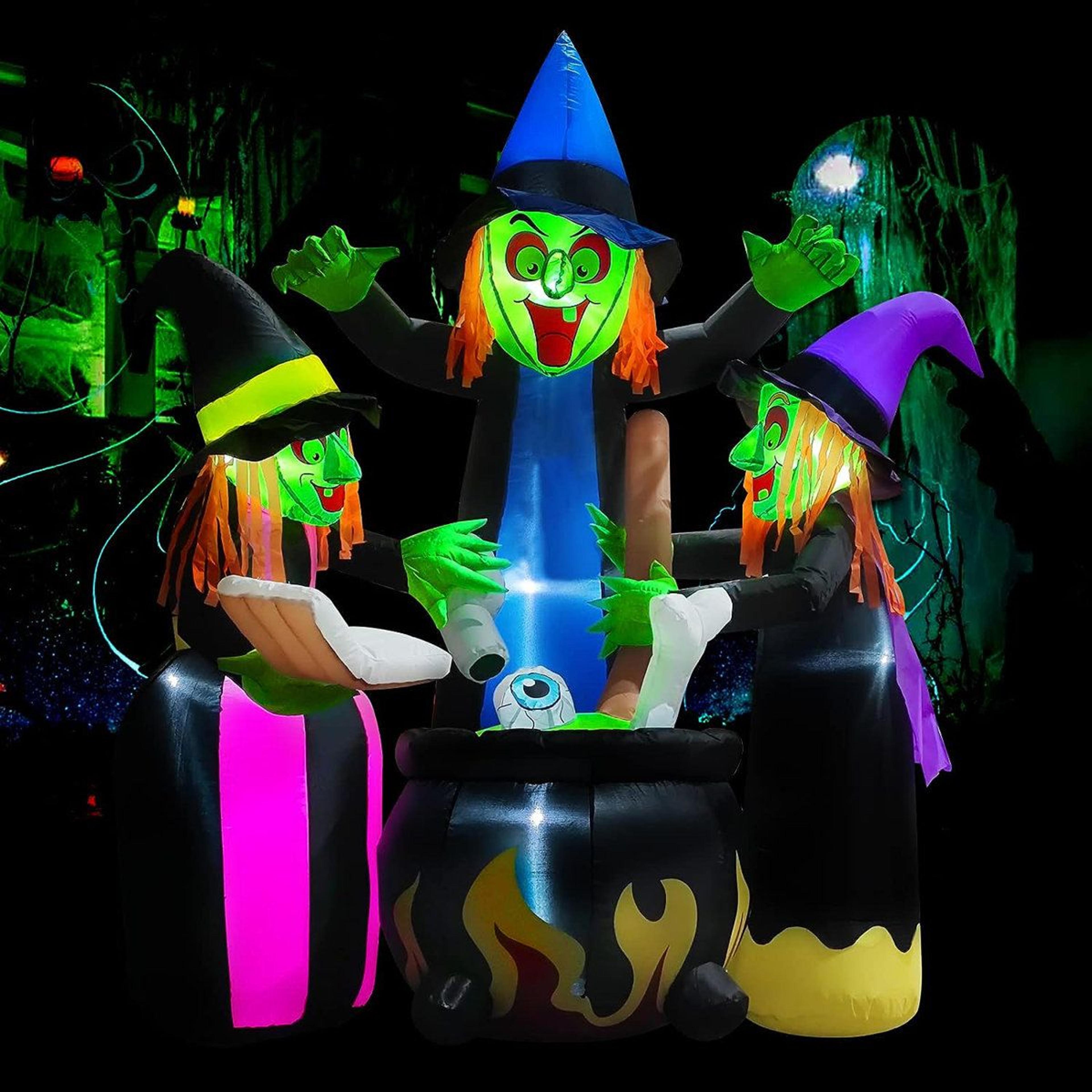 halloween inflatable witches cauldron decoration with led lights for outdoor yard