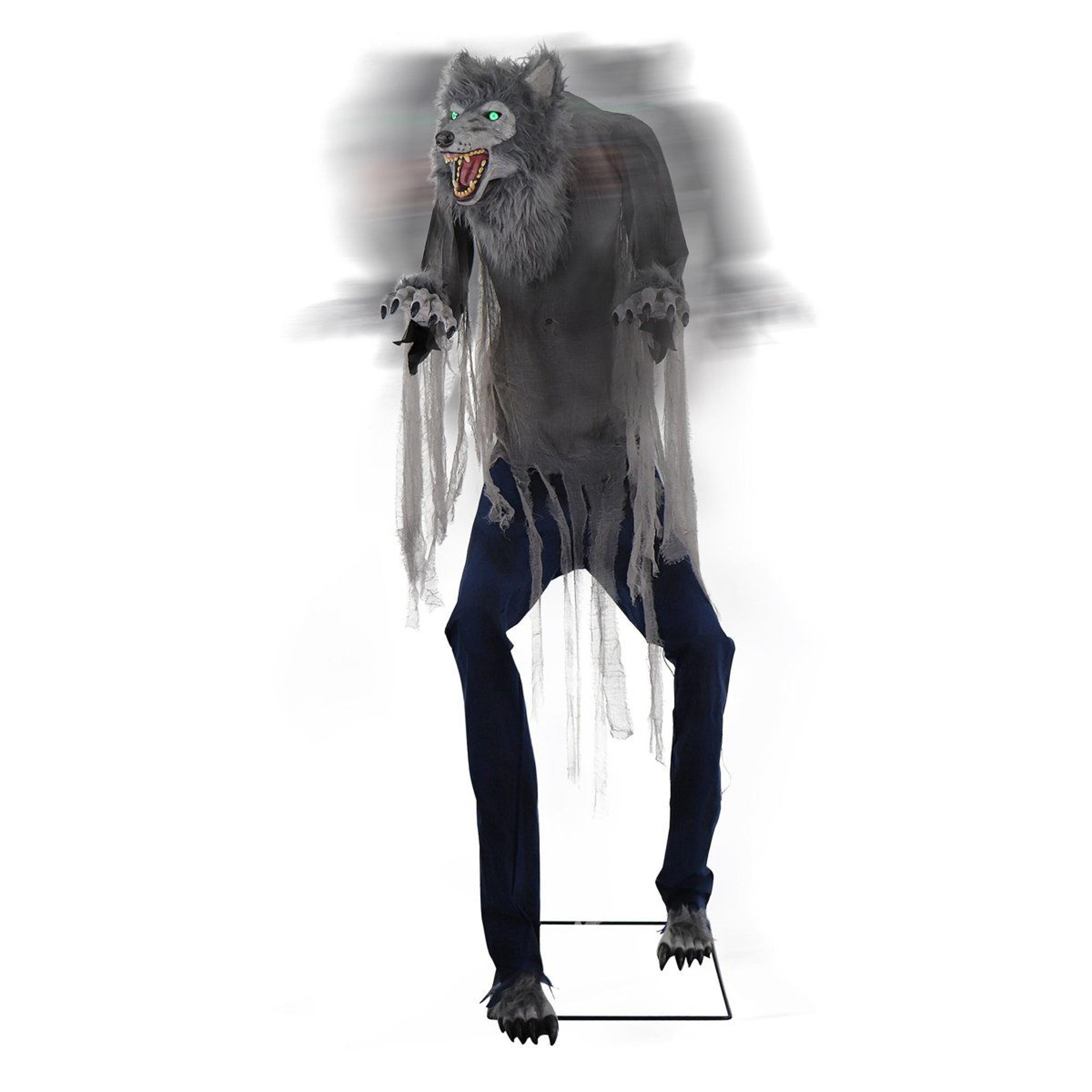 motion activated werewolf halloween animatronic with glowing led eyes