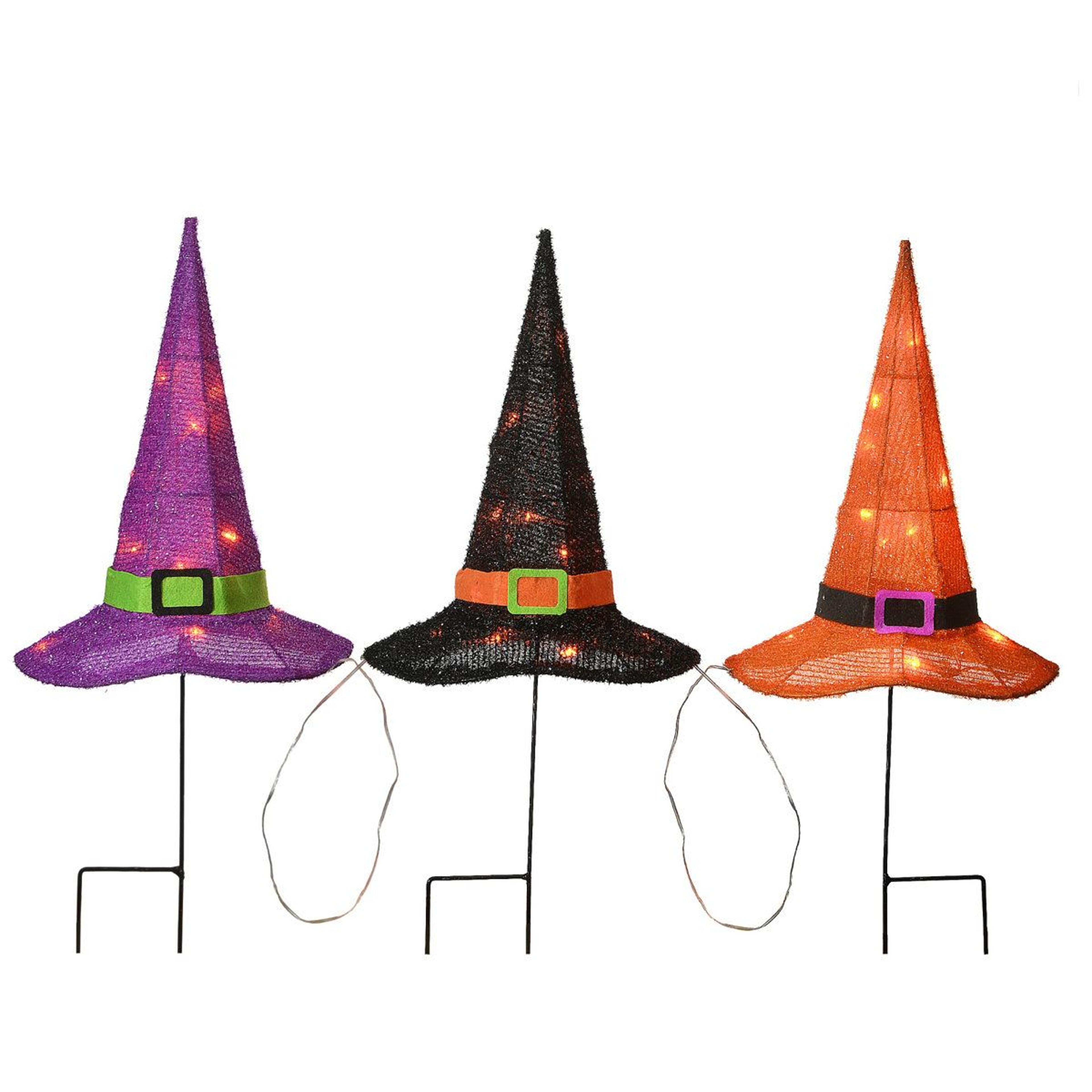 halloween witch hat garden stakes with multicolor led lights