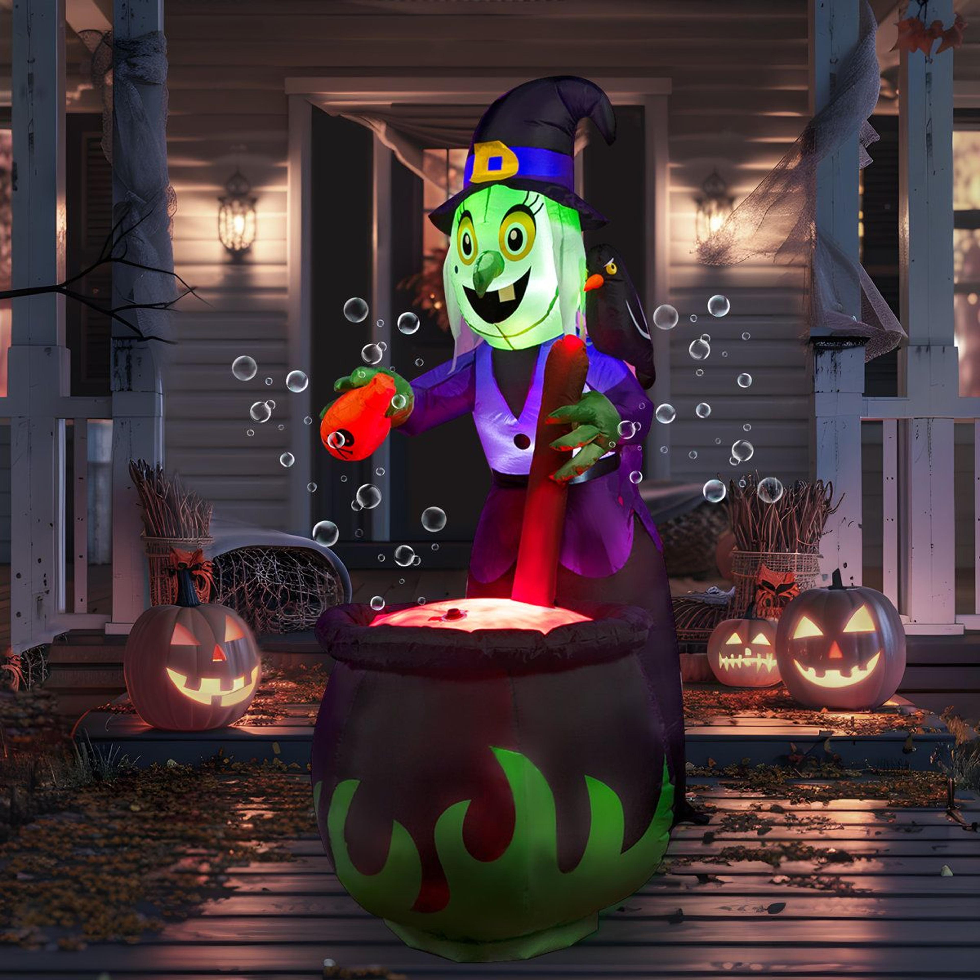 halloween witch inflatable outdoor decoration with cauldron