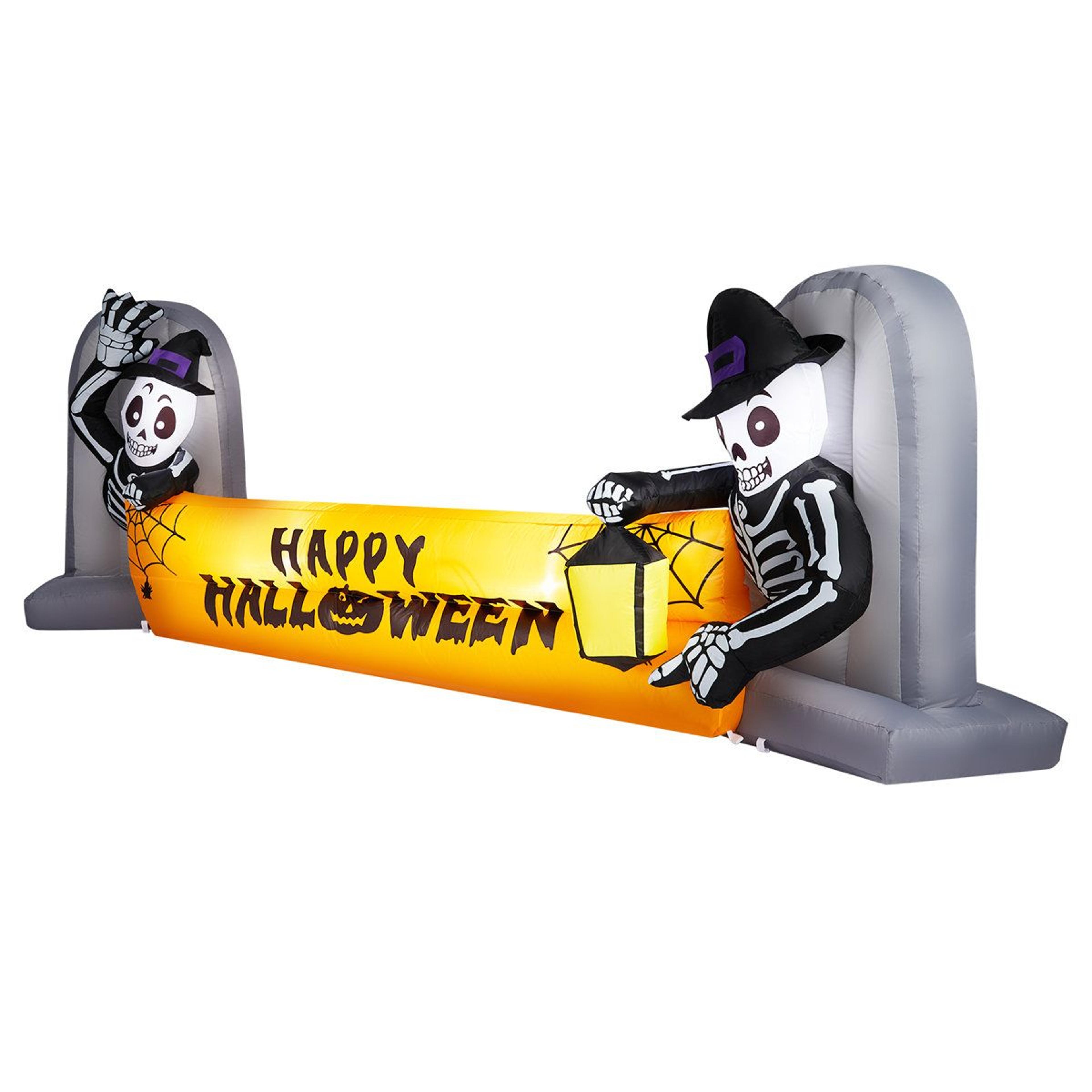 halloween inflatable skeleton with tombstone banner and led lights
