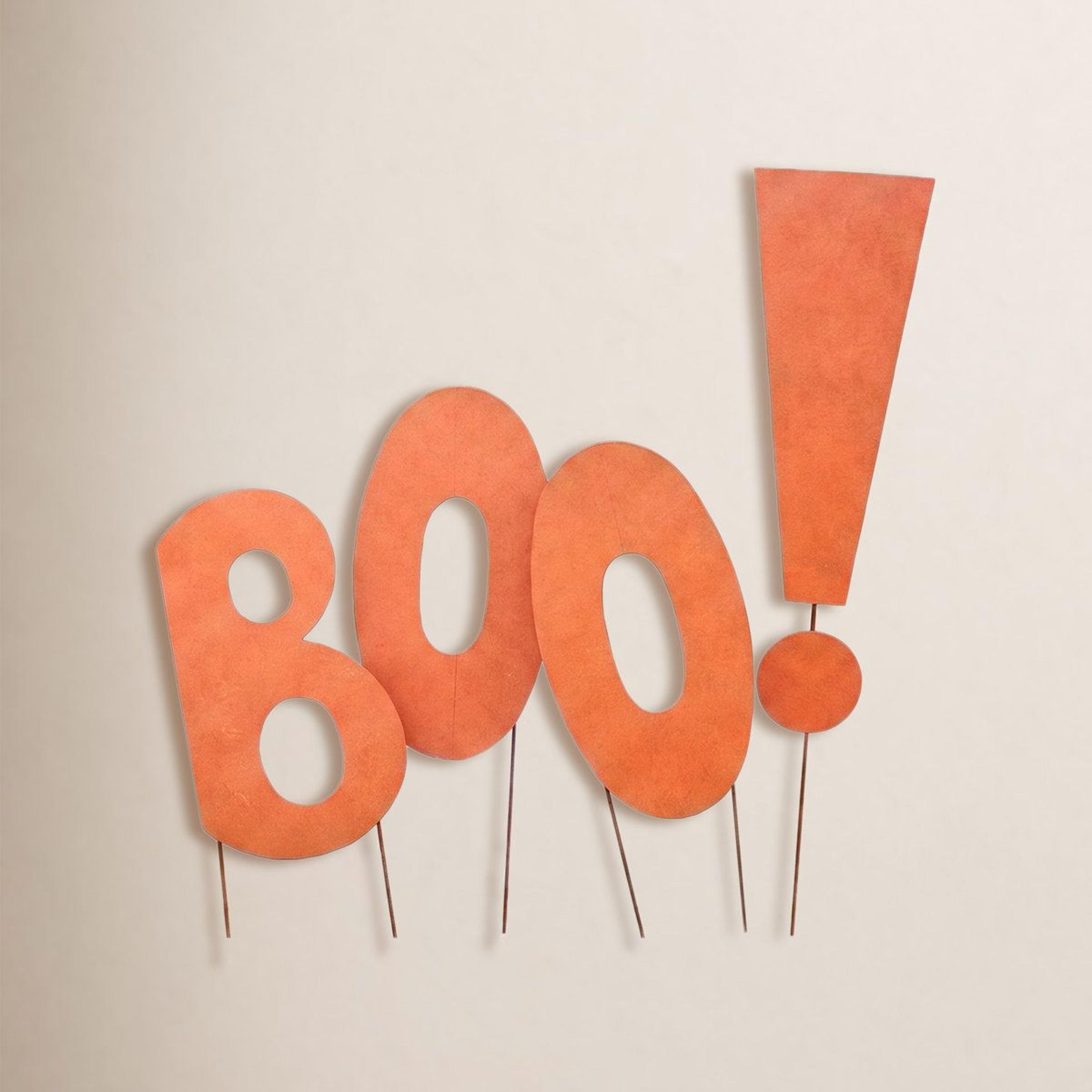 halloween boo yard stake orange metal outdoor decoration