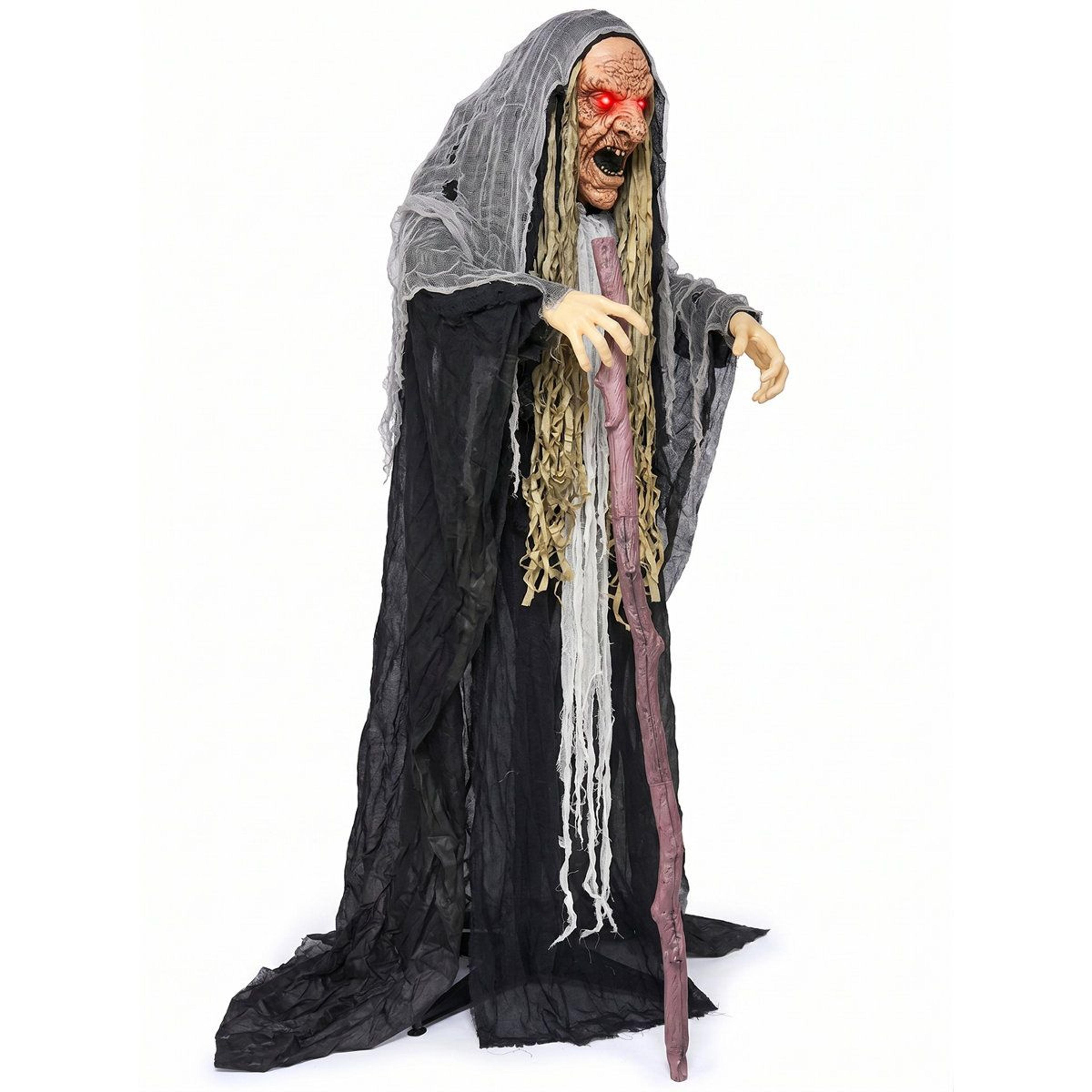 halloween animatronic hunchback witch with motion activated eyes and sounds