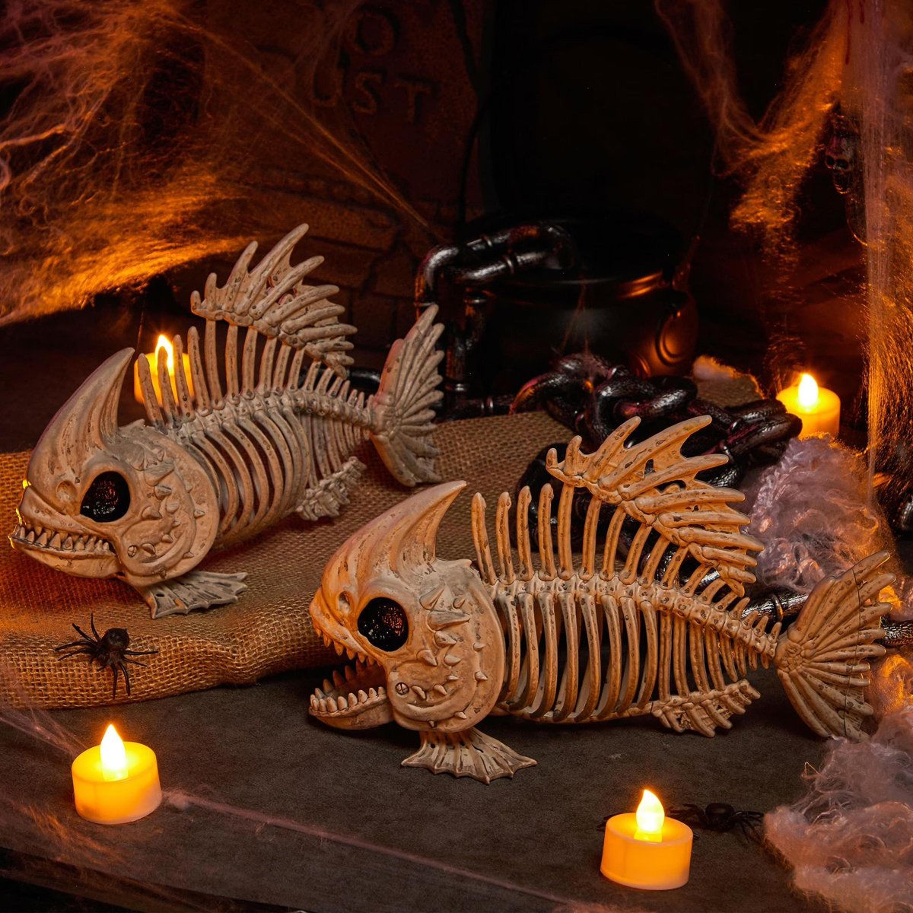 halloween poseable fish skeleton decorations indoor outdoor set