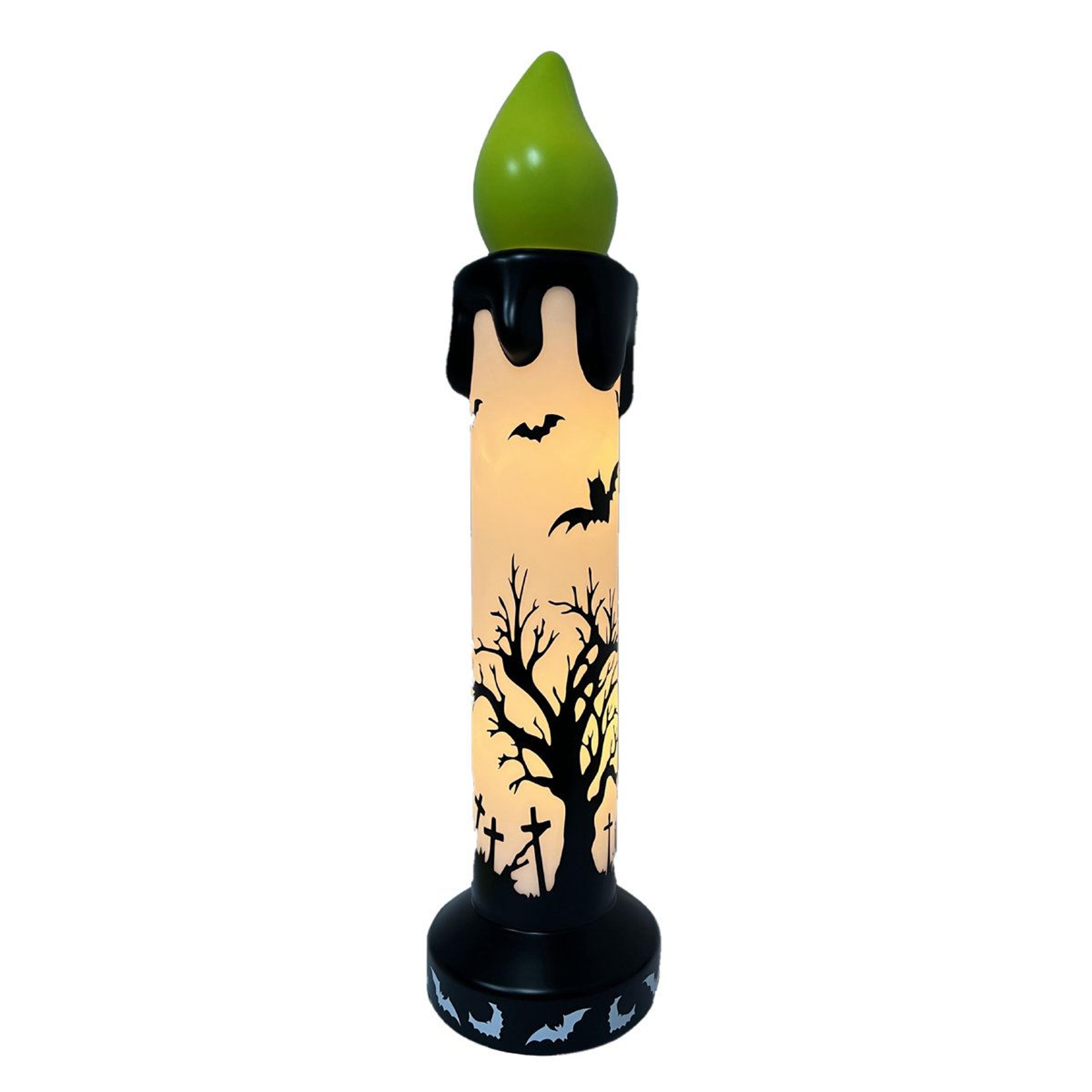 led flickering halloween candle decoration with haunted house design