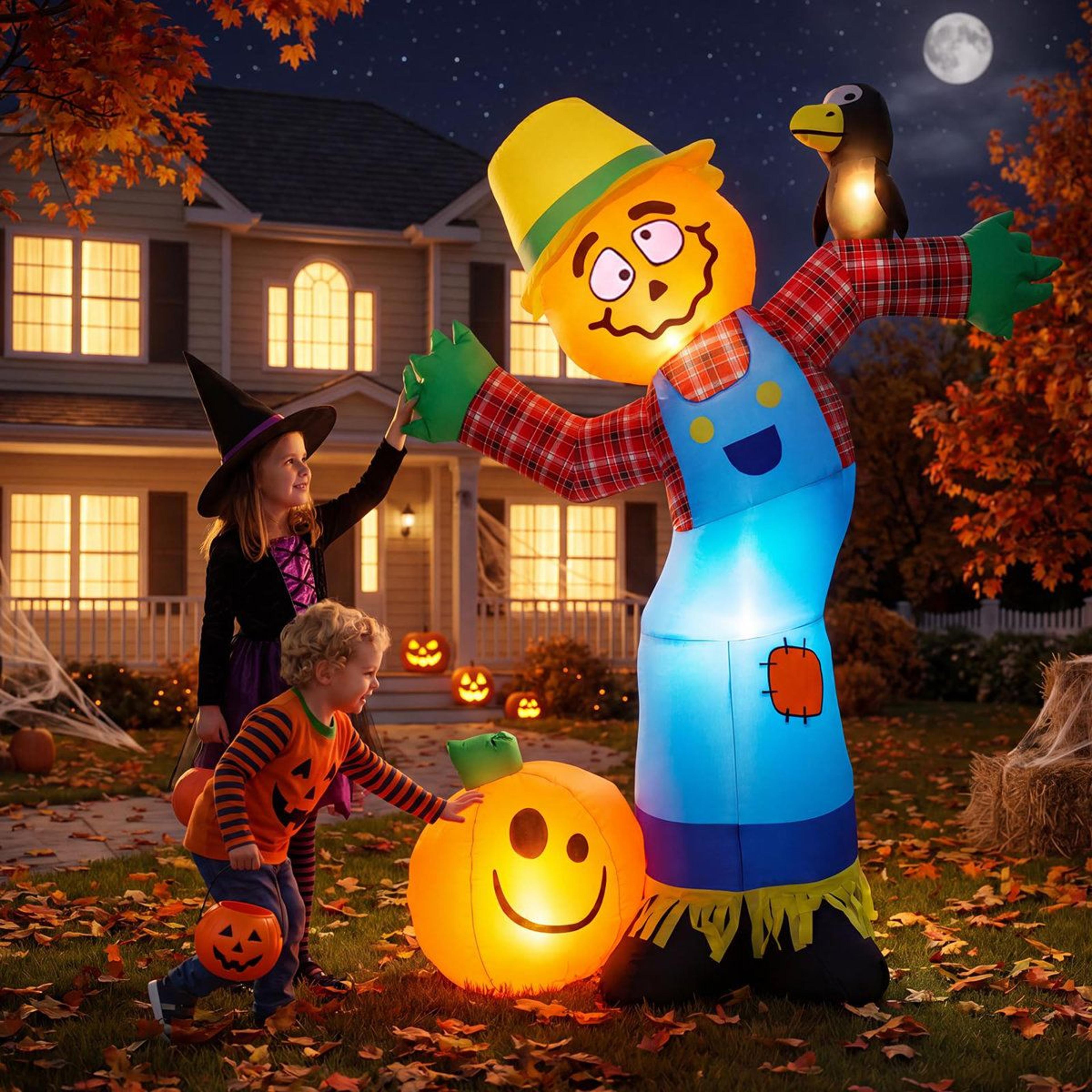 halloween inflatable pumpkin scarecrow with led lights for outdoor yard decor