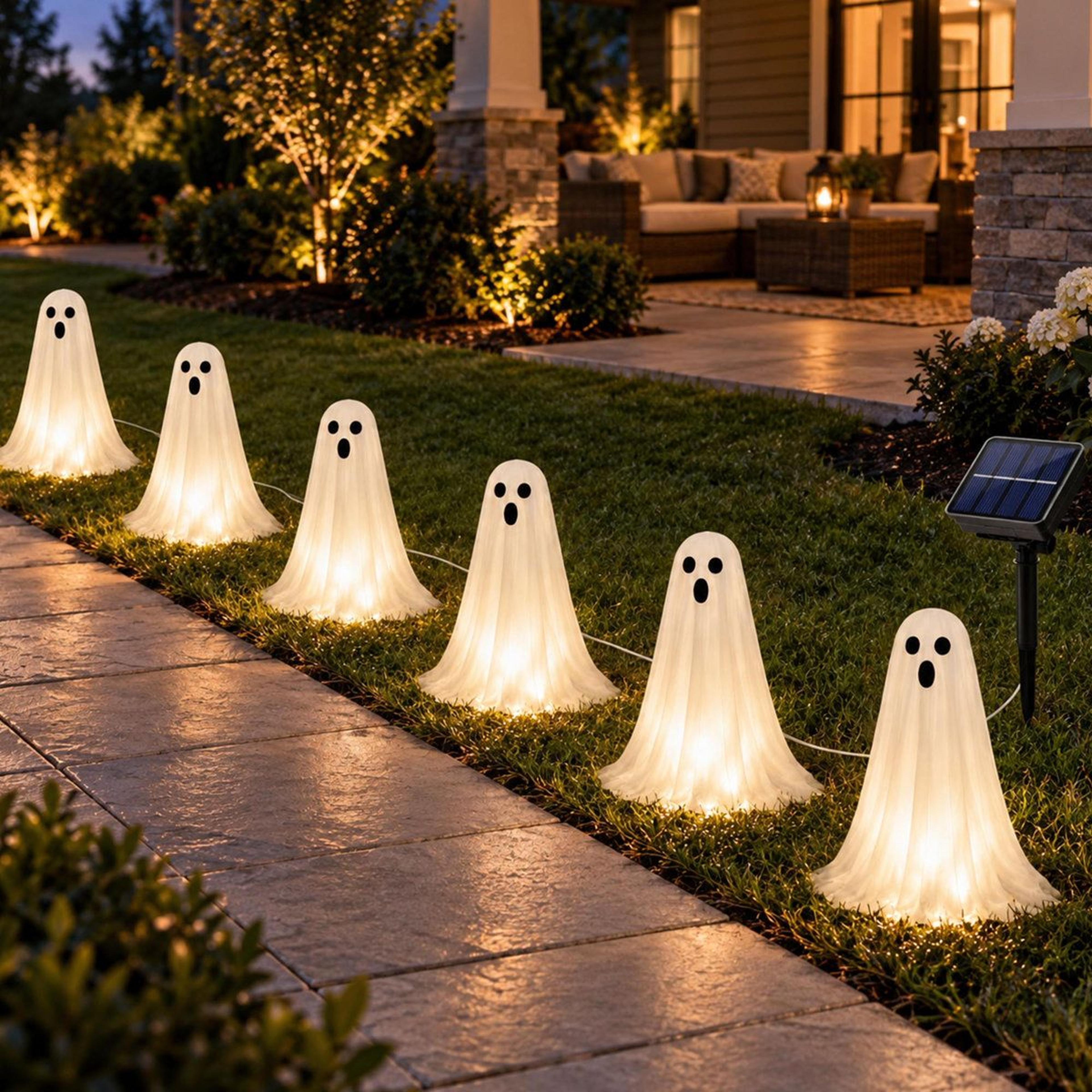 solar ghost stake lights with lighting modes for halloween
