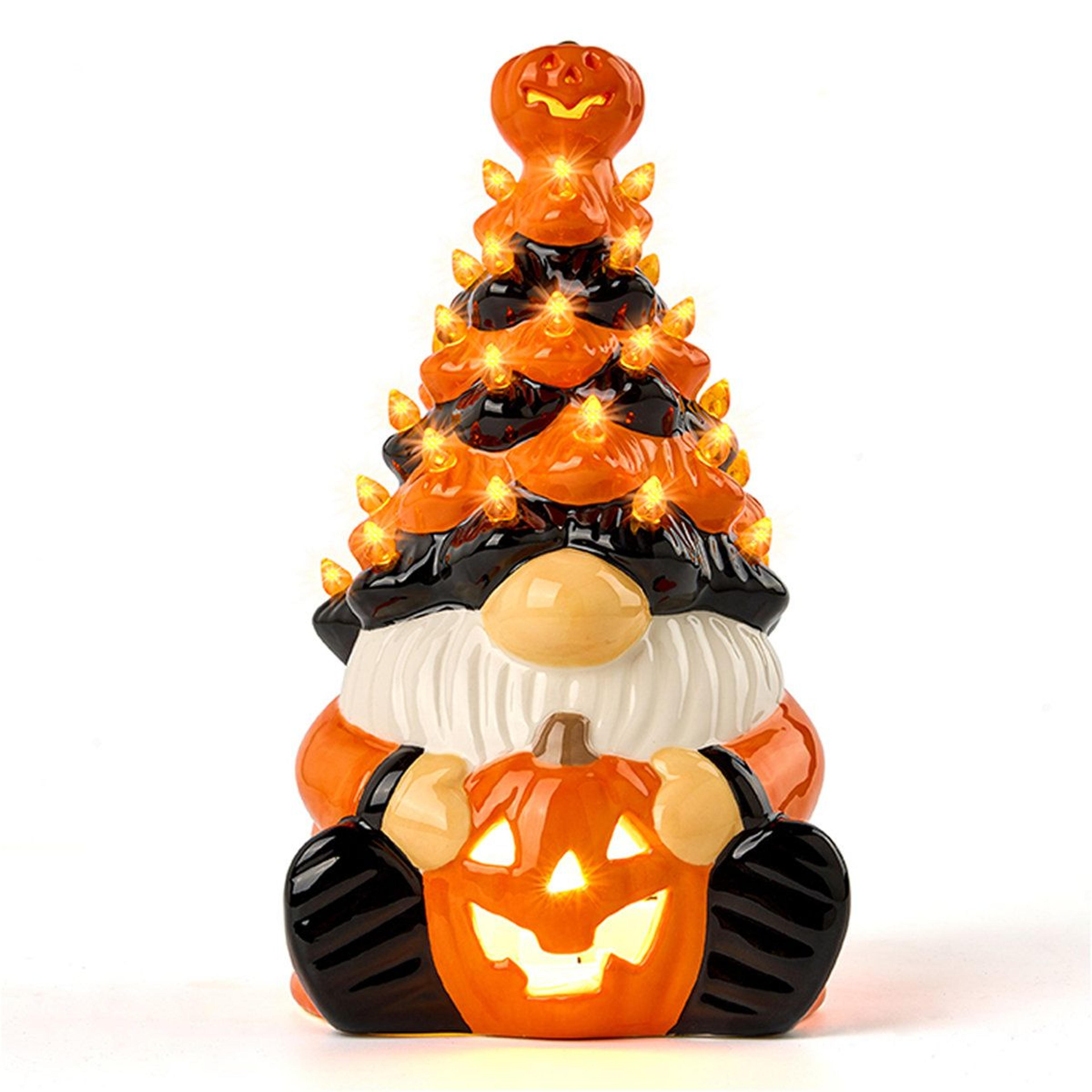 halloween pumpkin gnome ceramic tree orange tabletop decoration