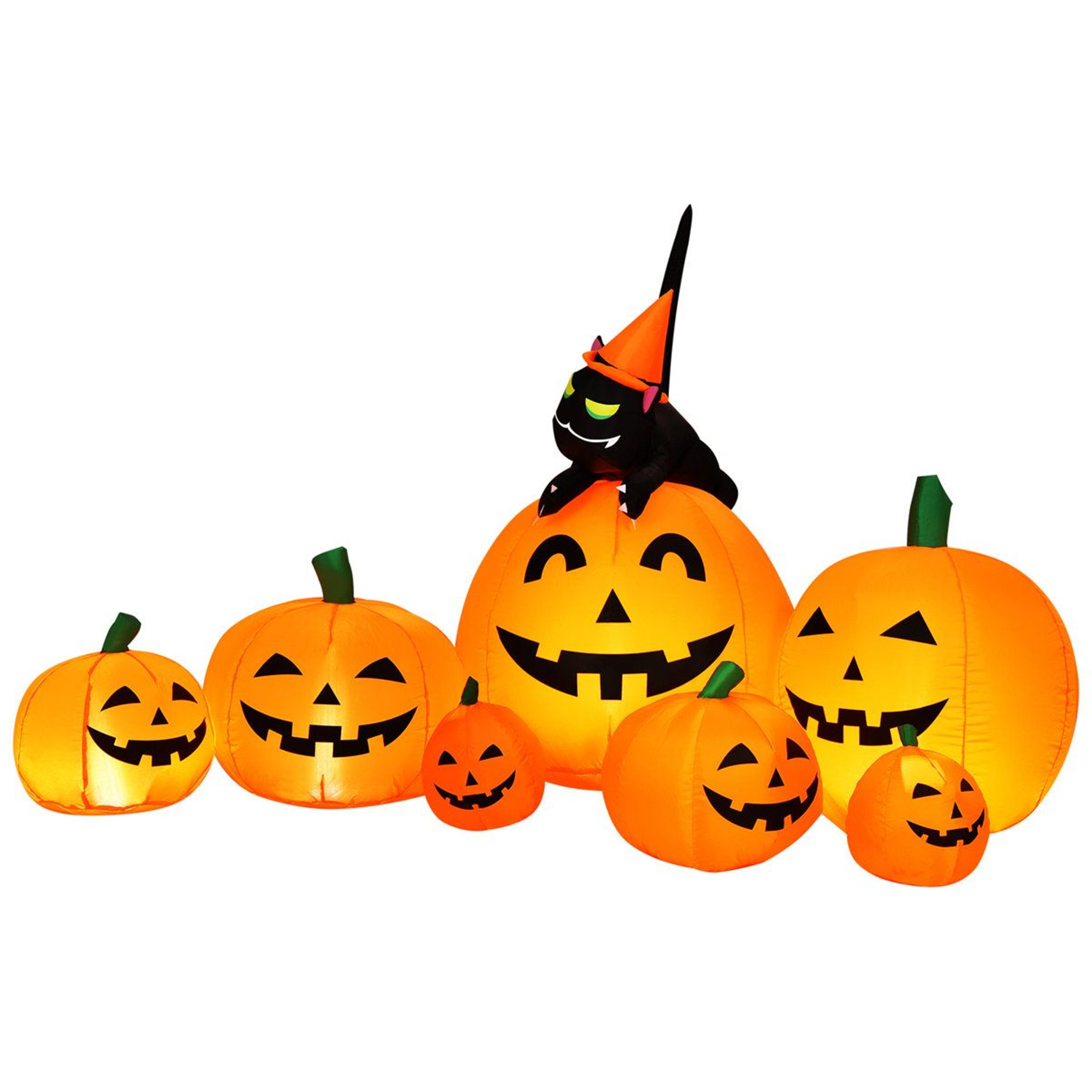 halloween inflatable pumpkin with witch black cat and led lights