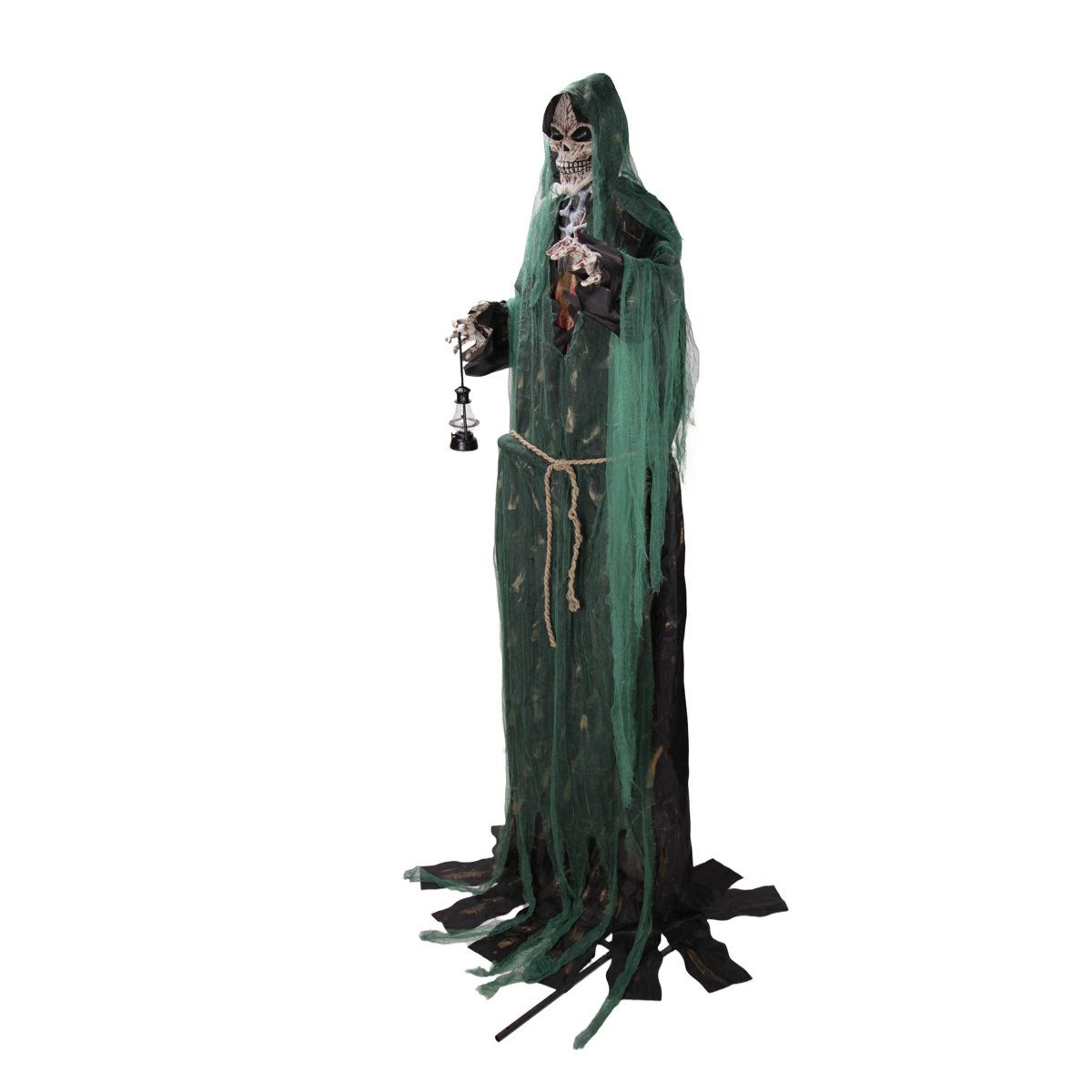 animated reaper halloween decoration with swinging arms and red led eyes