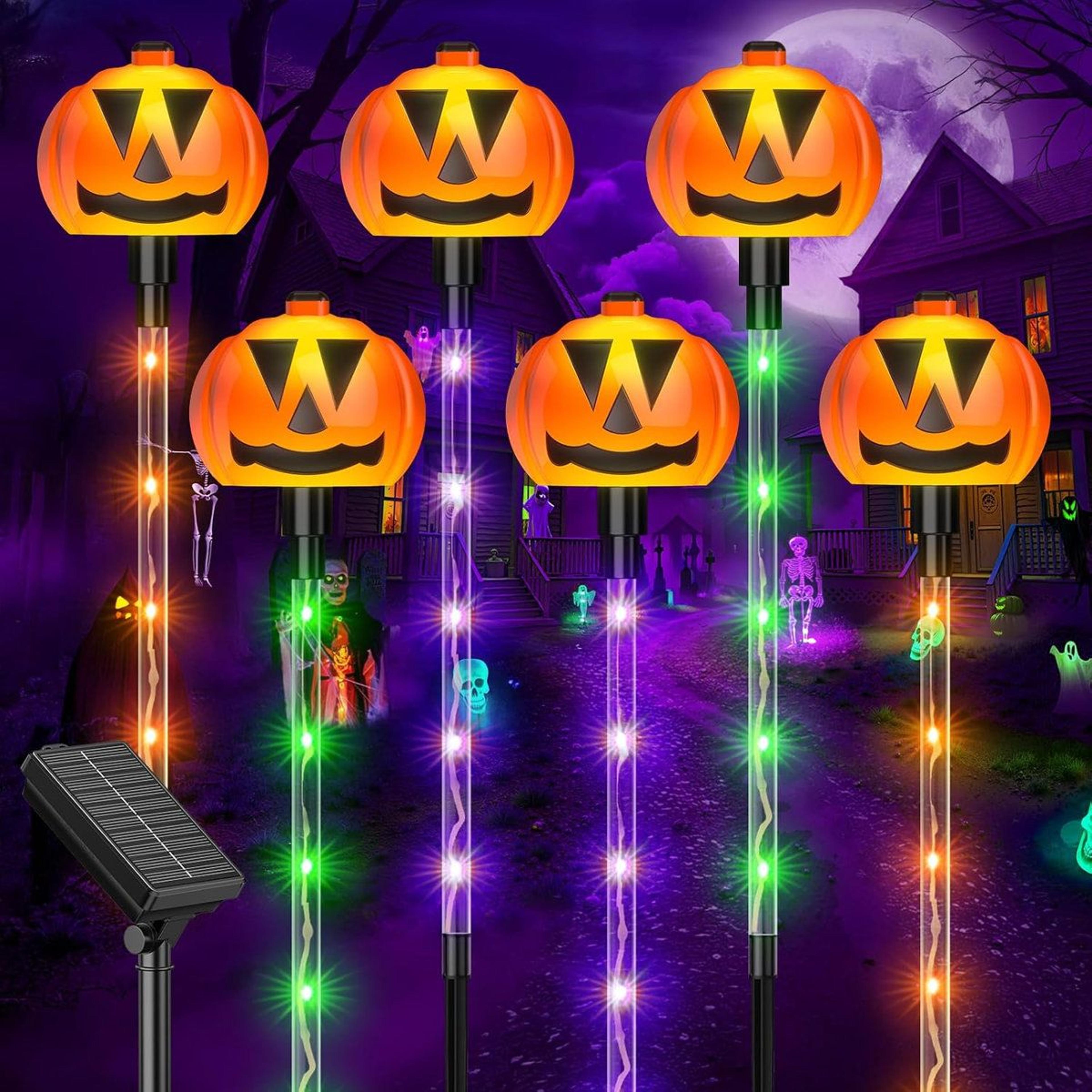 solar pumpkin pathway lights with lighting modes for halloween outdoor decor