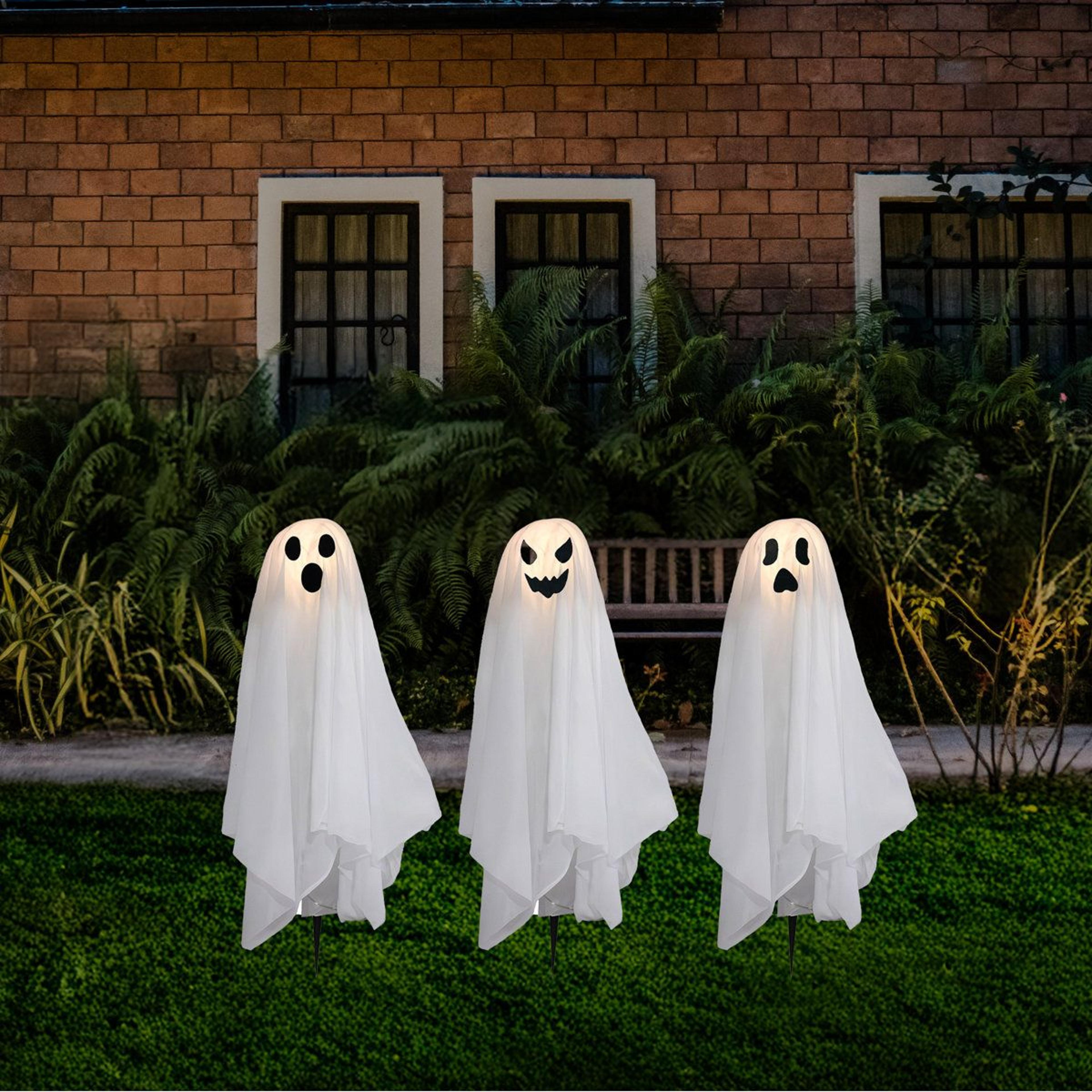 battery operated lighted ghosts with warm white led lights and timer