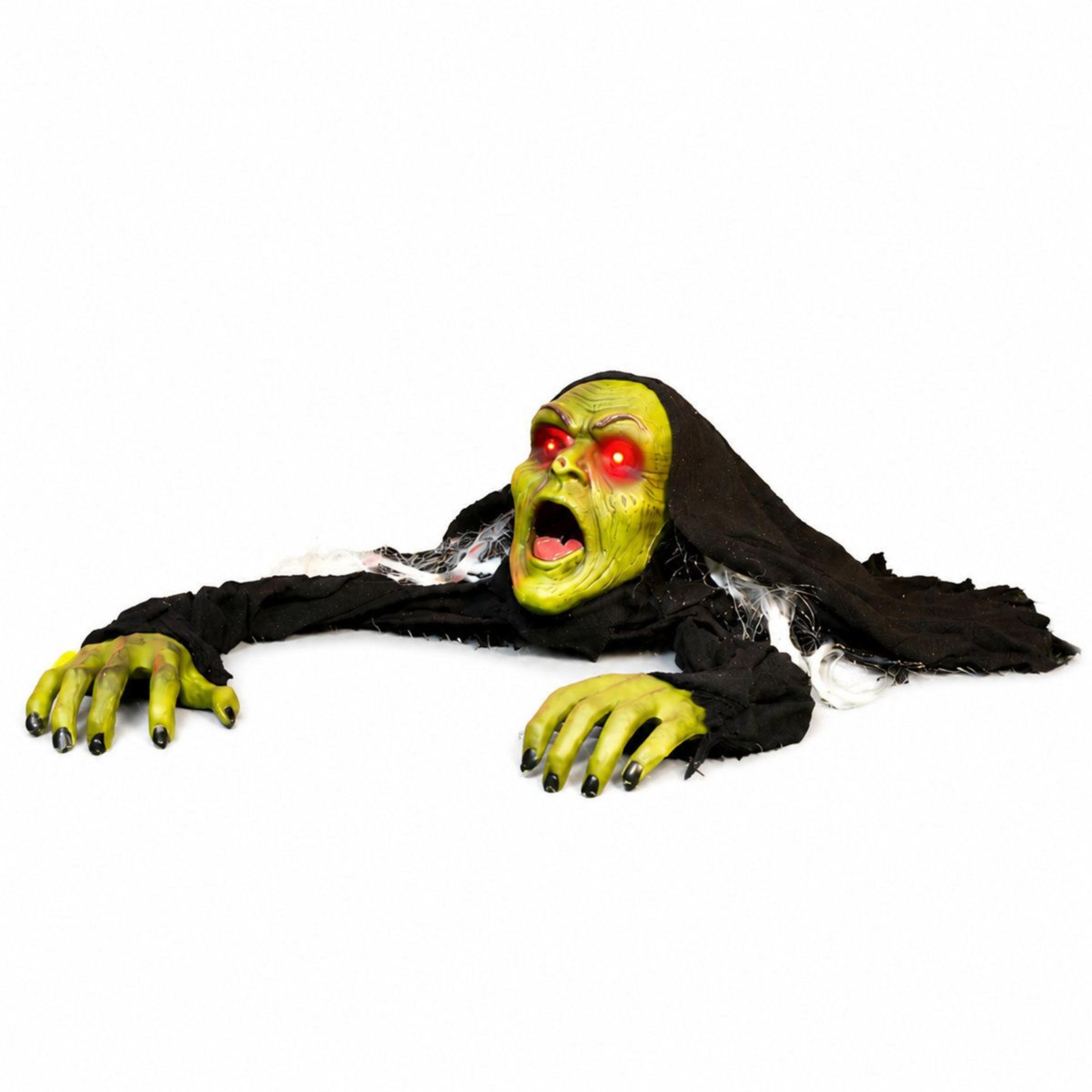 animated climbing zombie halloween yard decoration with flashing eyes and spooky sounds