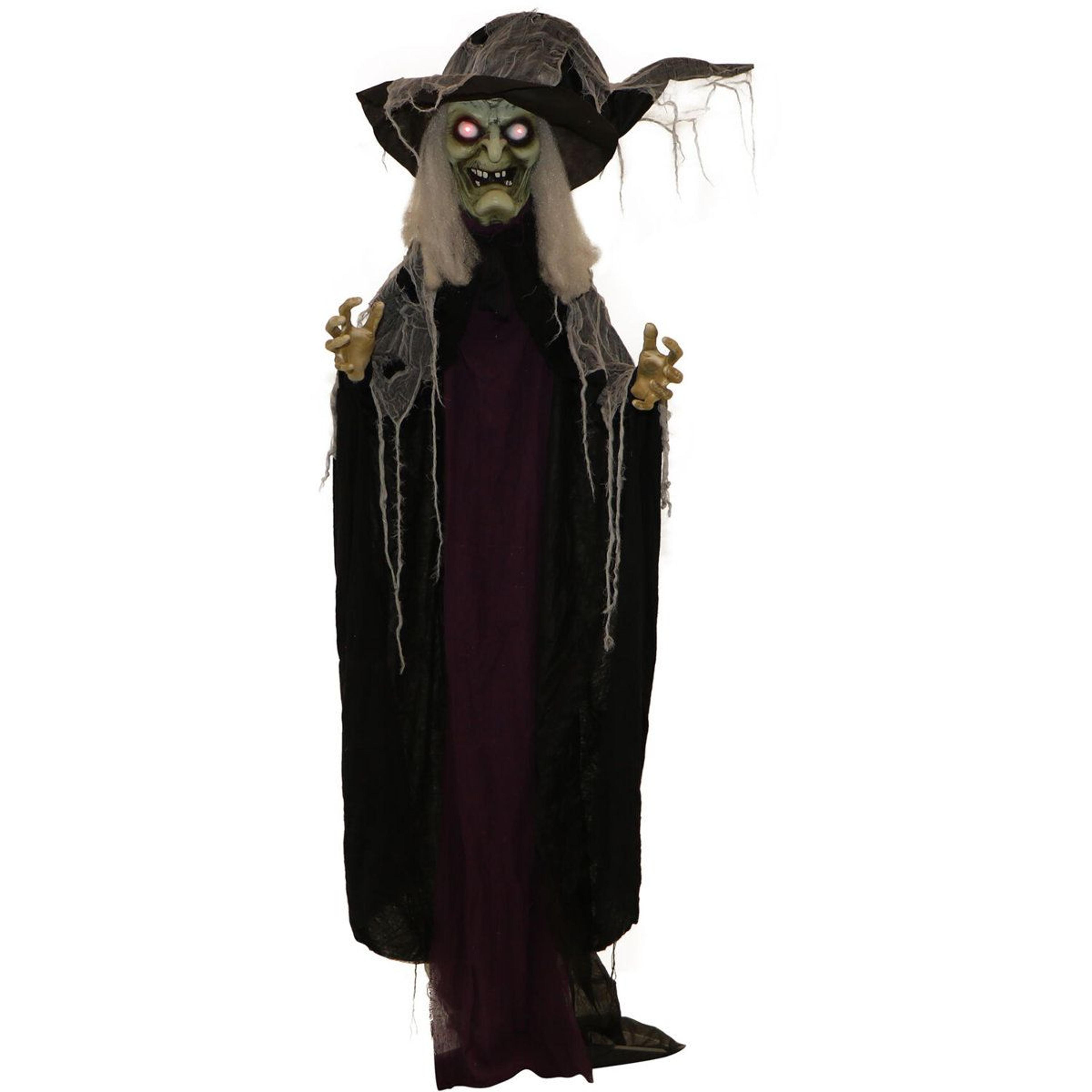 scary talking witch halloween animatronic with led lights and sound effects