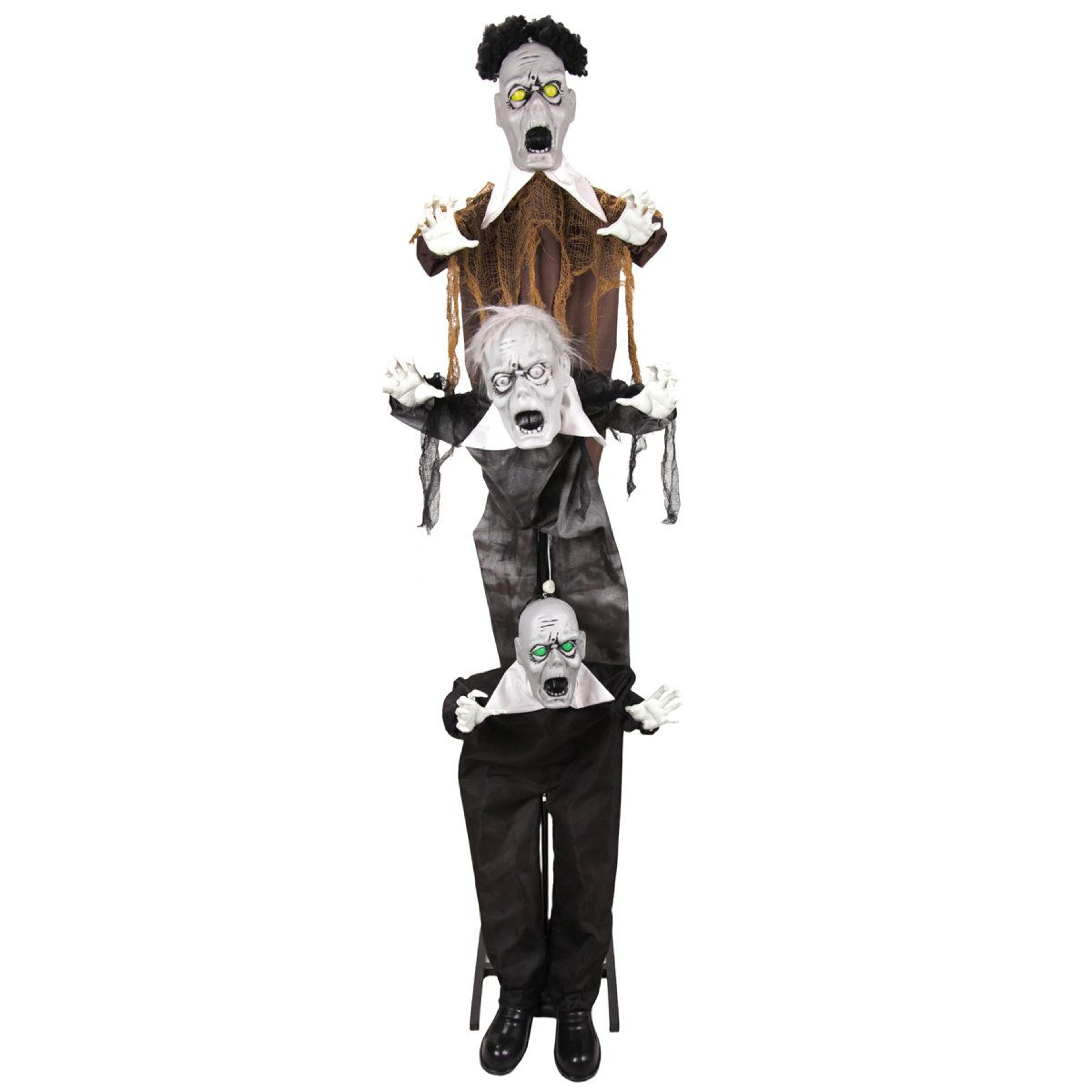 animated triple zombie halloween decoration with moving head and red led eyes