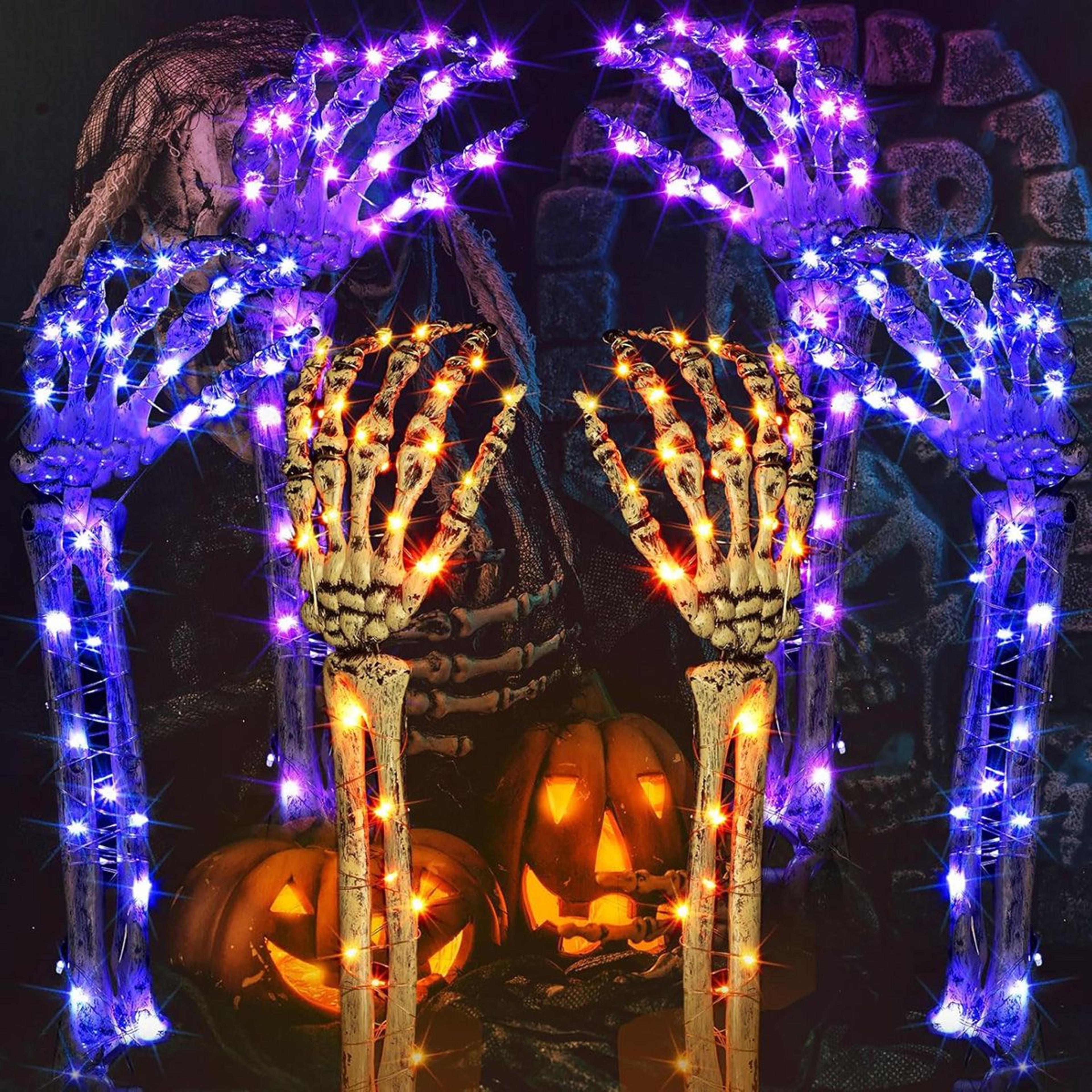 lighted skeleton hands halloween decorations with led lights and timer