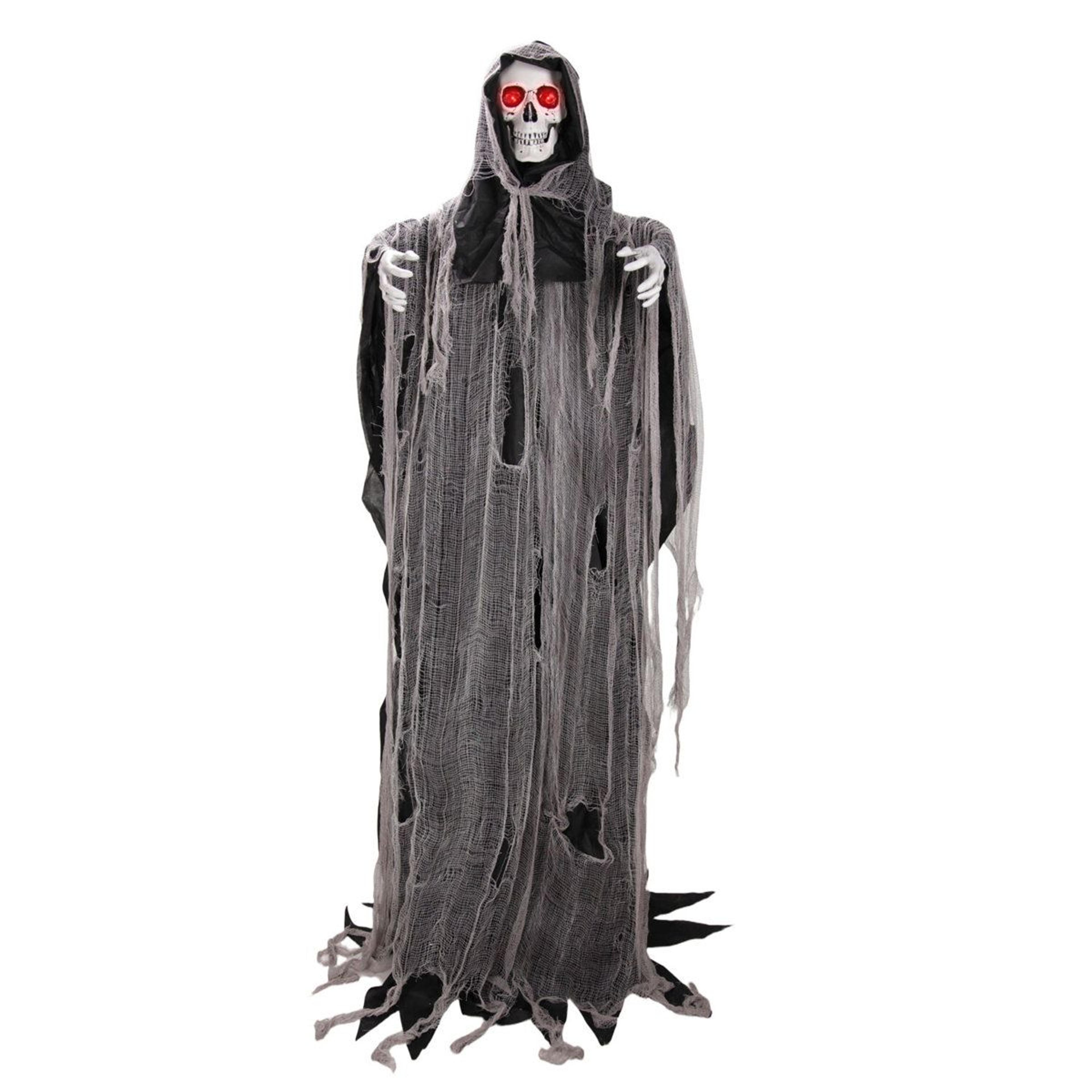 animated reaper halloween animatronic with swinging arms and red led eyes