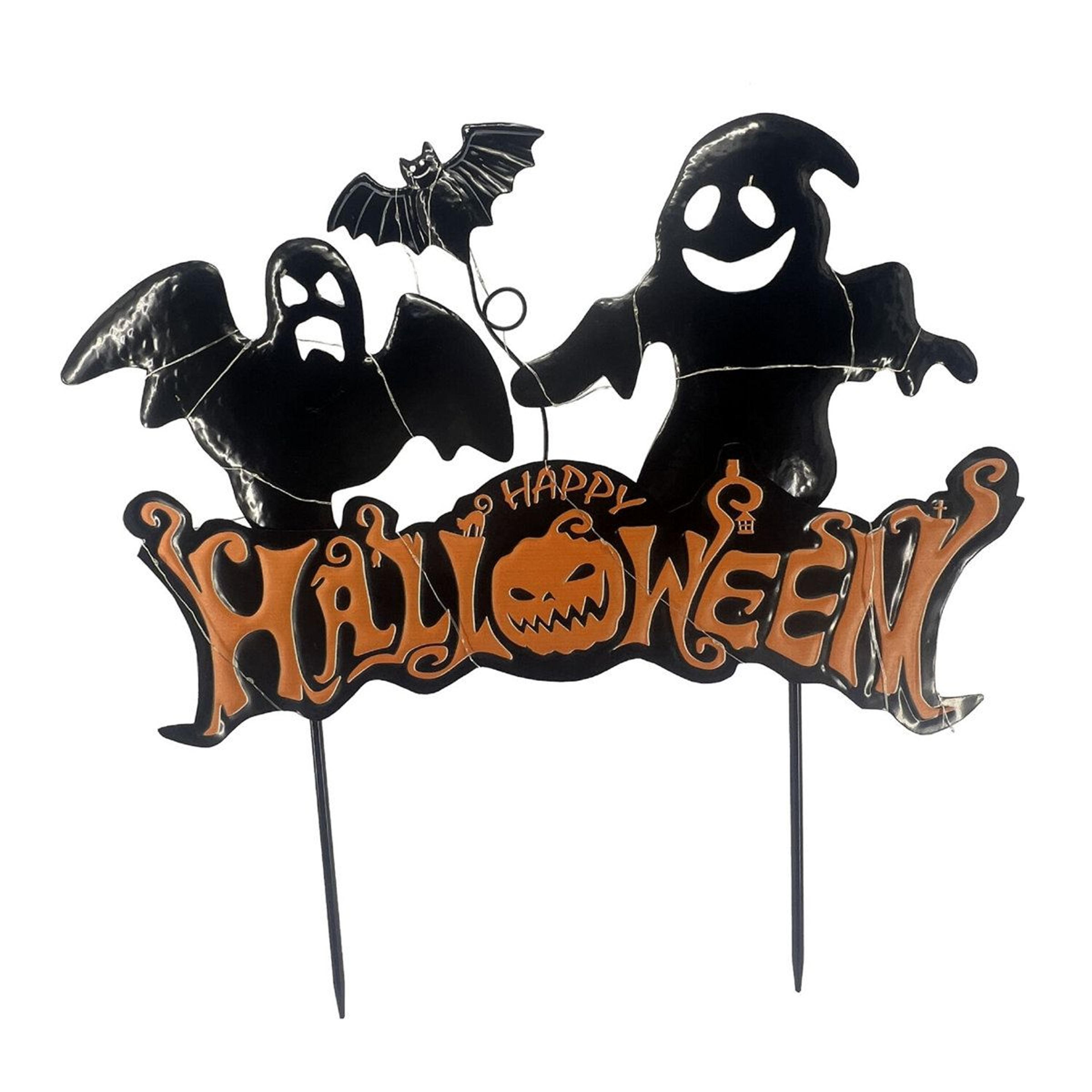 led happy halloween sign with ghosts and ground stake