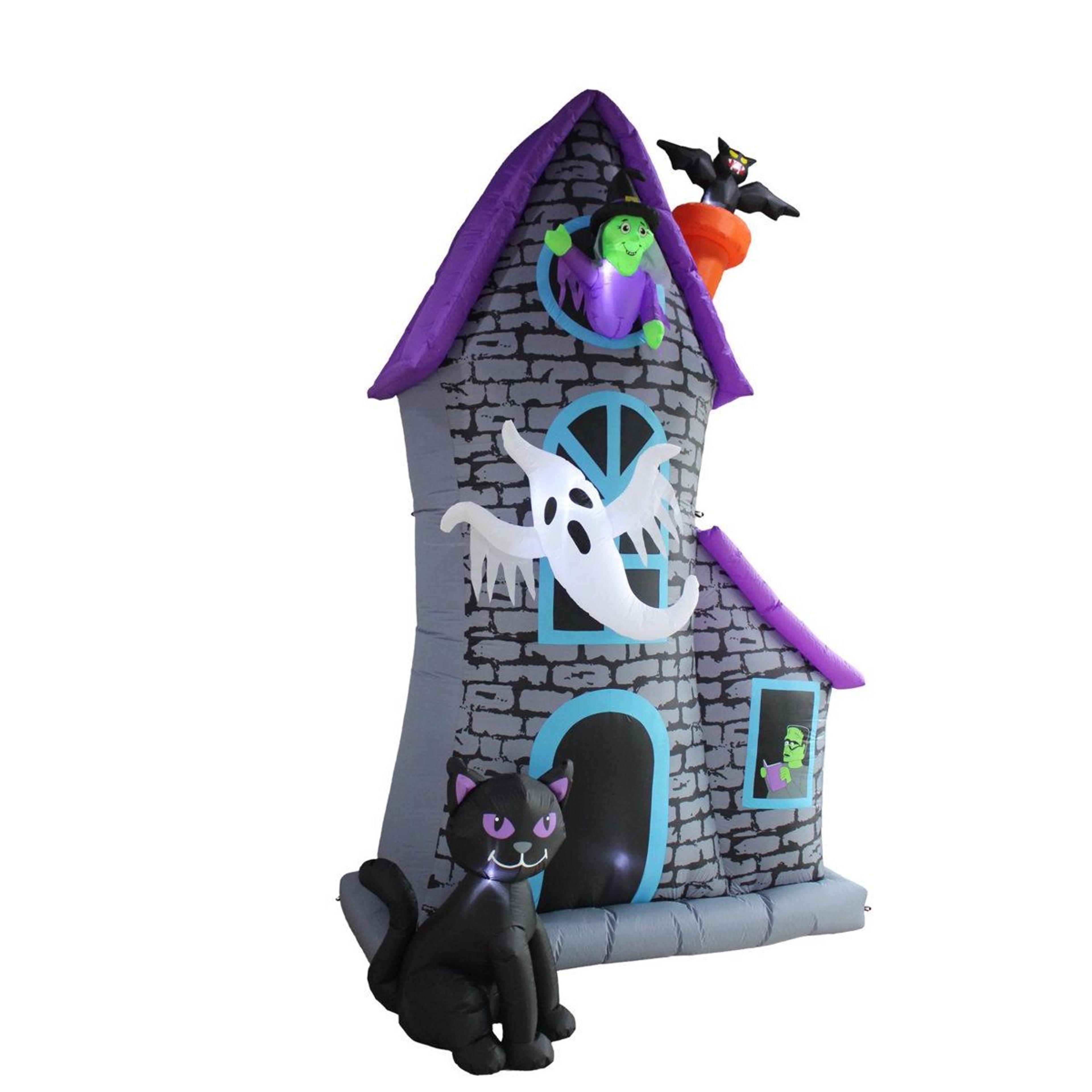 prelit haunted house halloween inflatable with spooky characters
