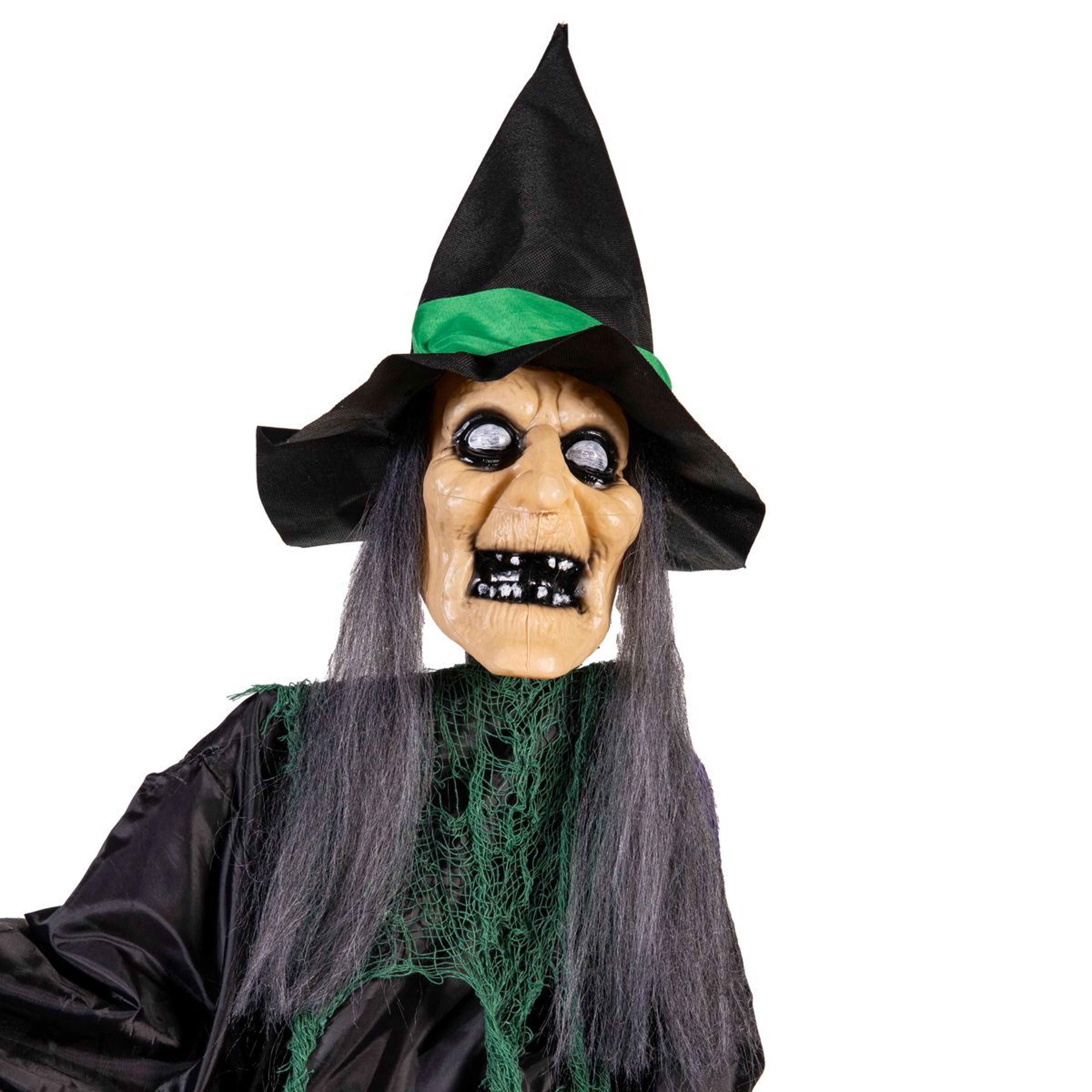 halloween witch decoration with battery powered lighting for outdoor displays
