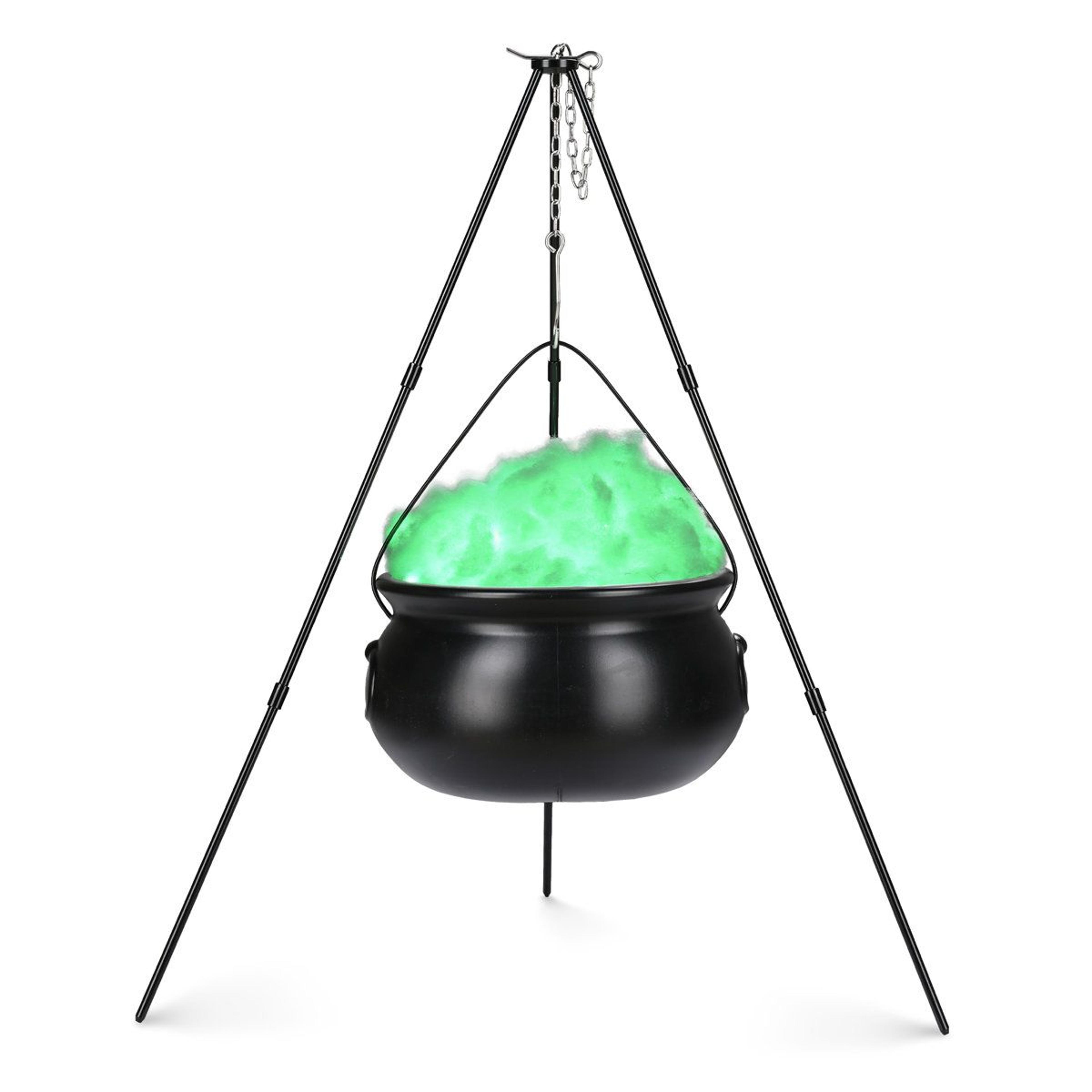 halloween witches cauldron with tripod and green led lights