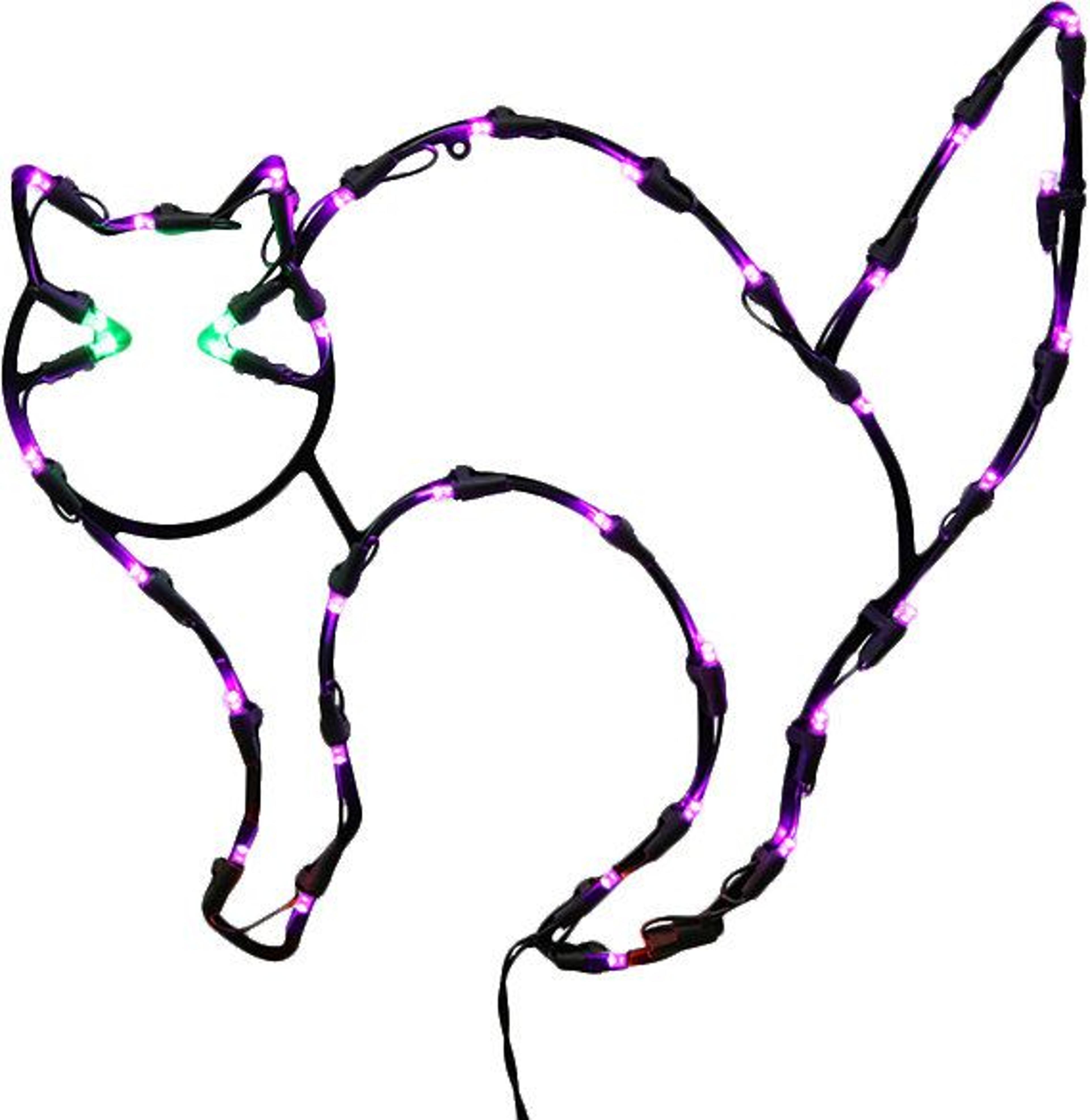 led halloween black cat window silhouette with purple and green lights