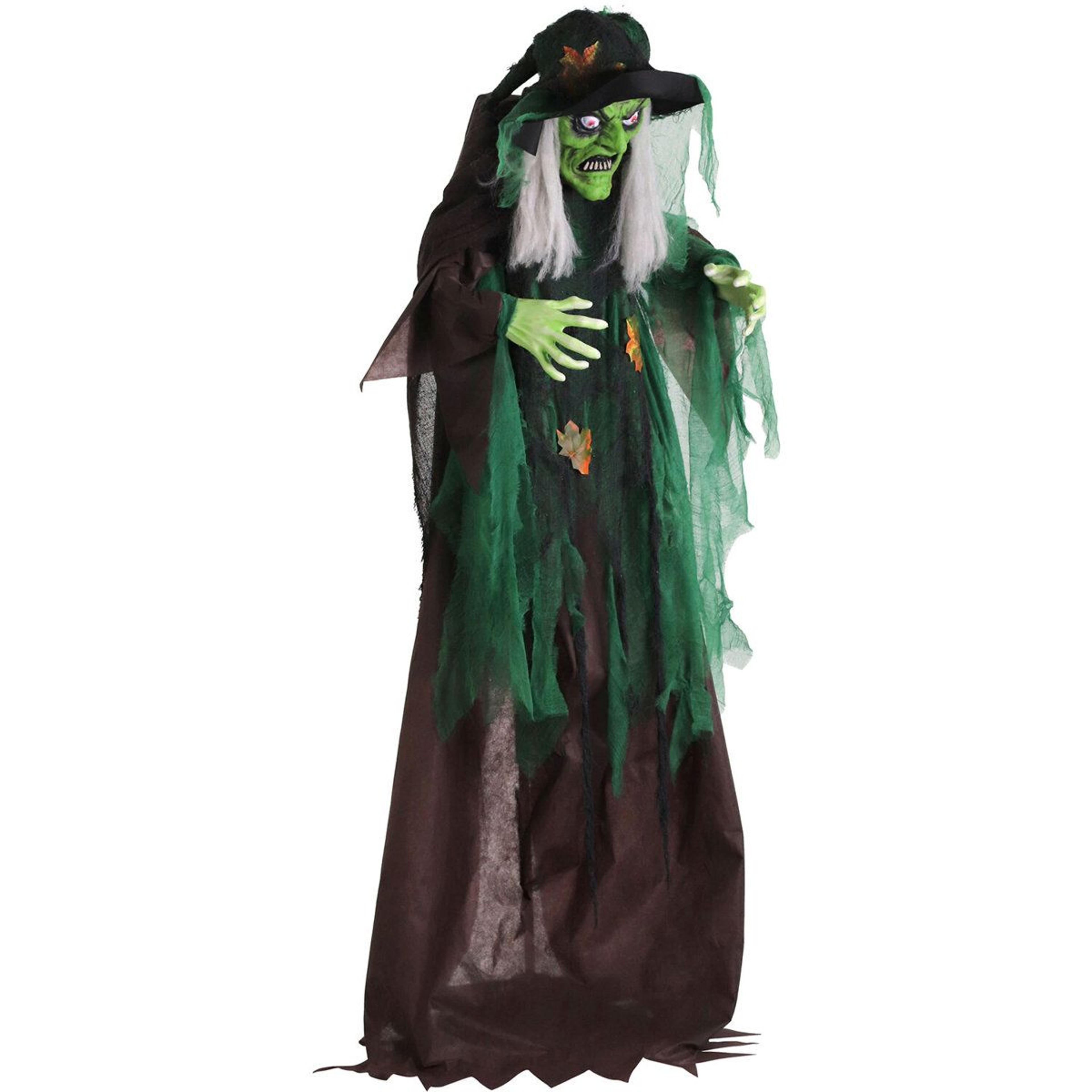 animated talking forest witch halloween decoration with led eyes and moving arms