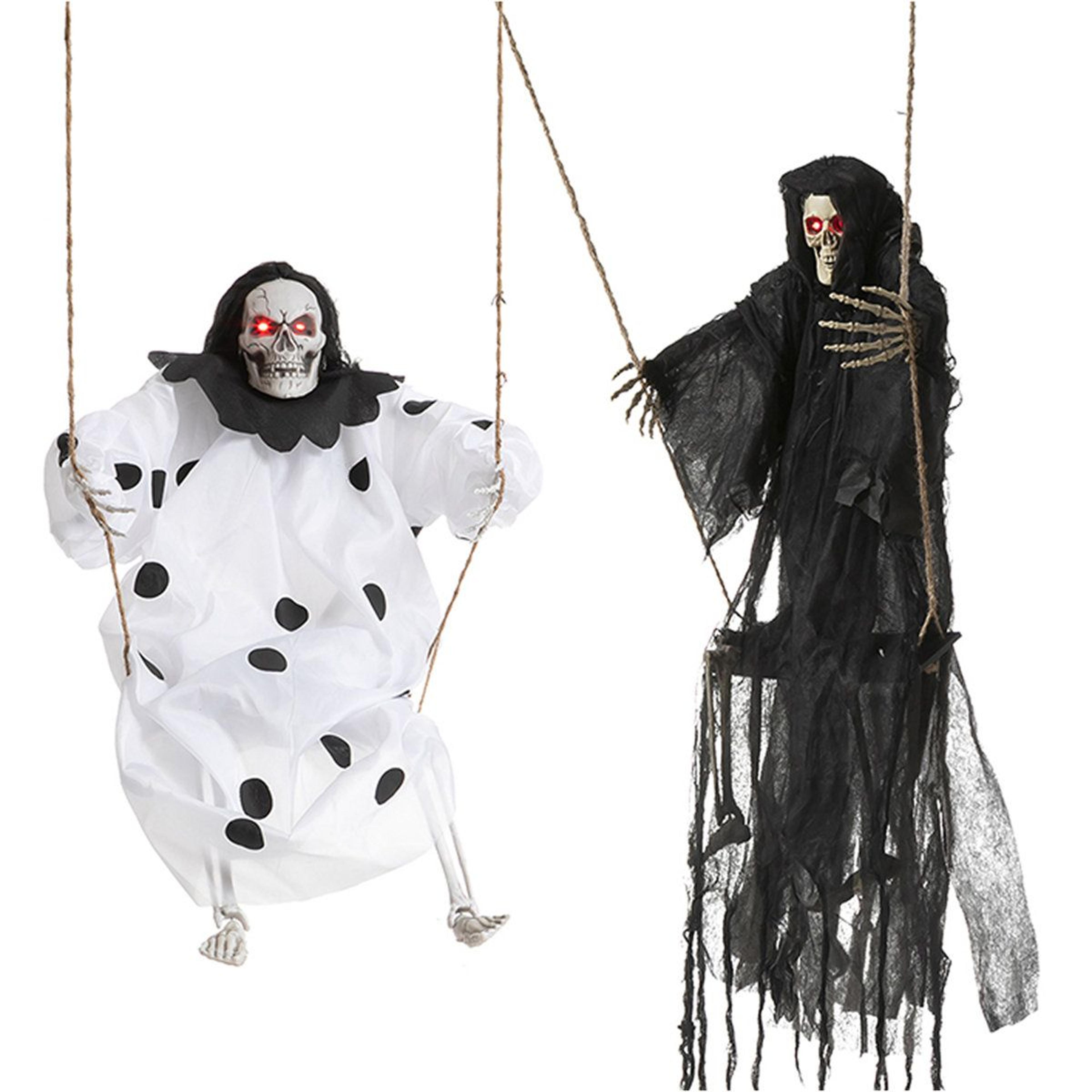 hanging halloween ghost and skeleton decorations with led glowing eyes