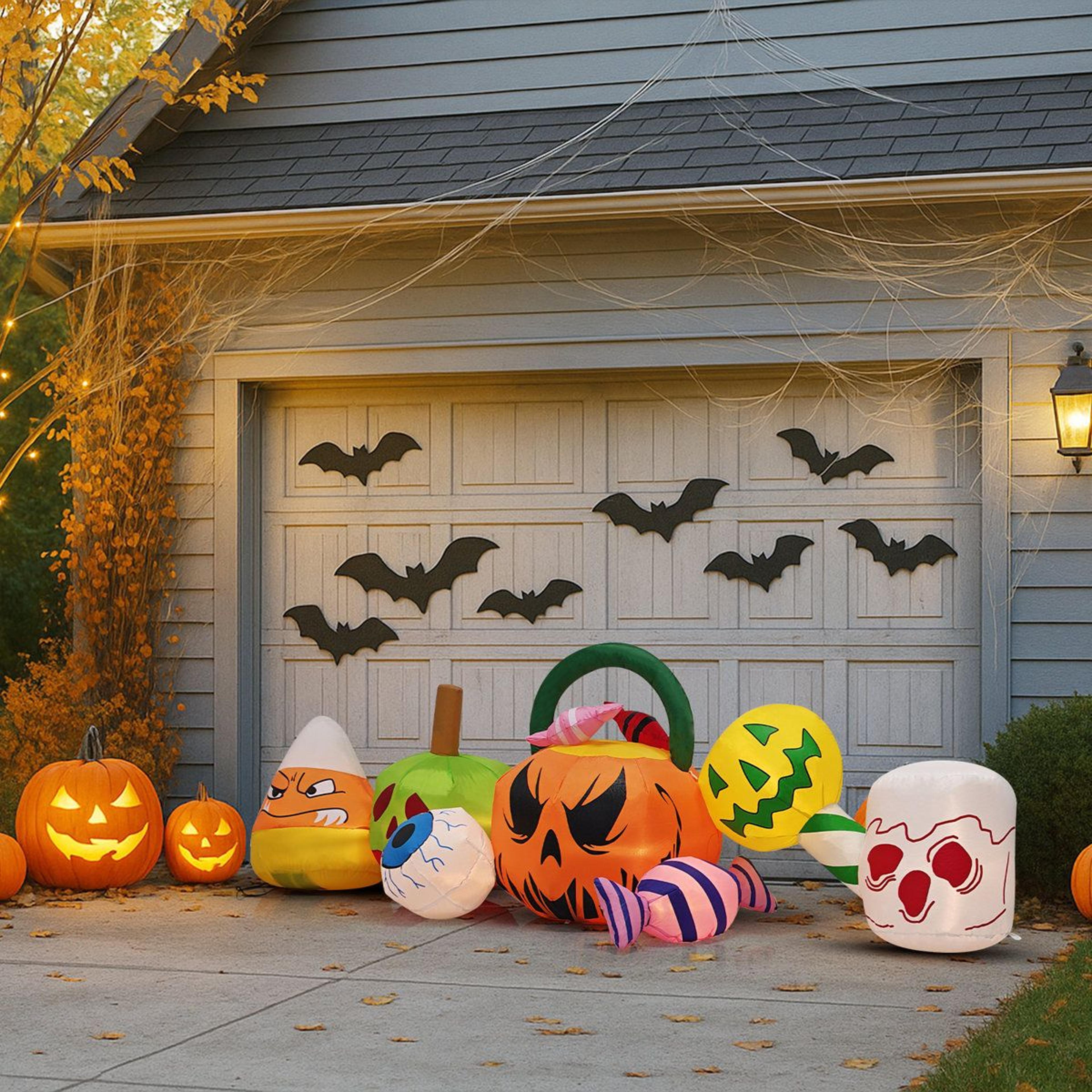 halloween inflatable pumpkin and ghost outdoor decoration with warm white led lights
