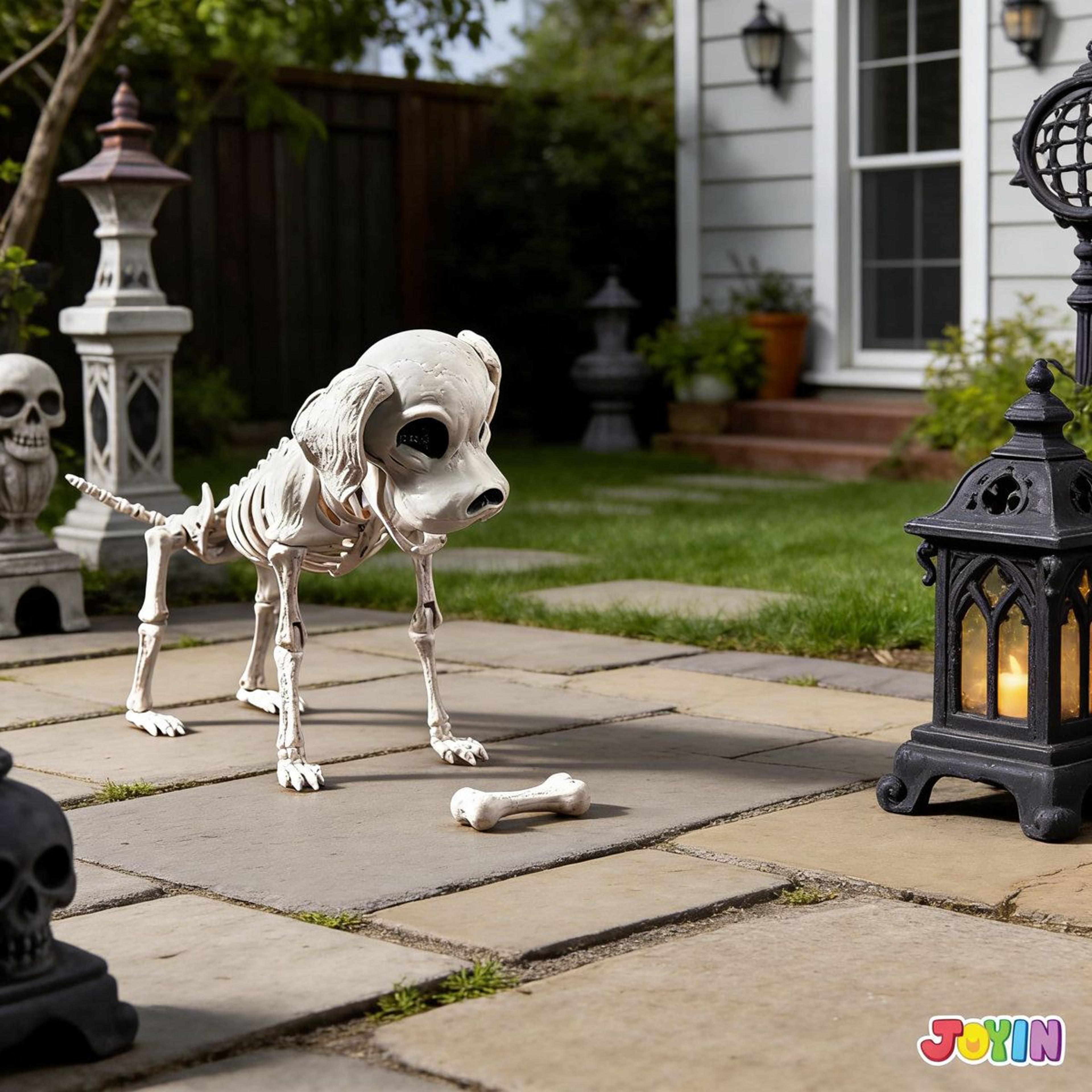 posable halloween dog skeleton decor with movable joints for haunted house displays