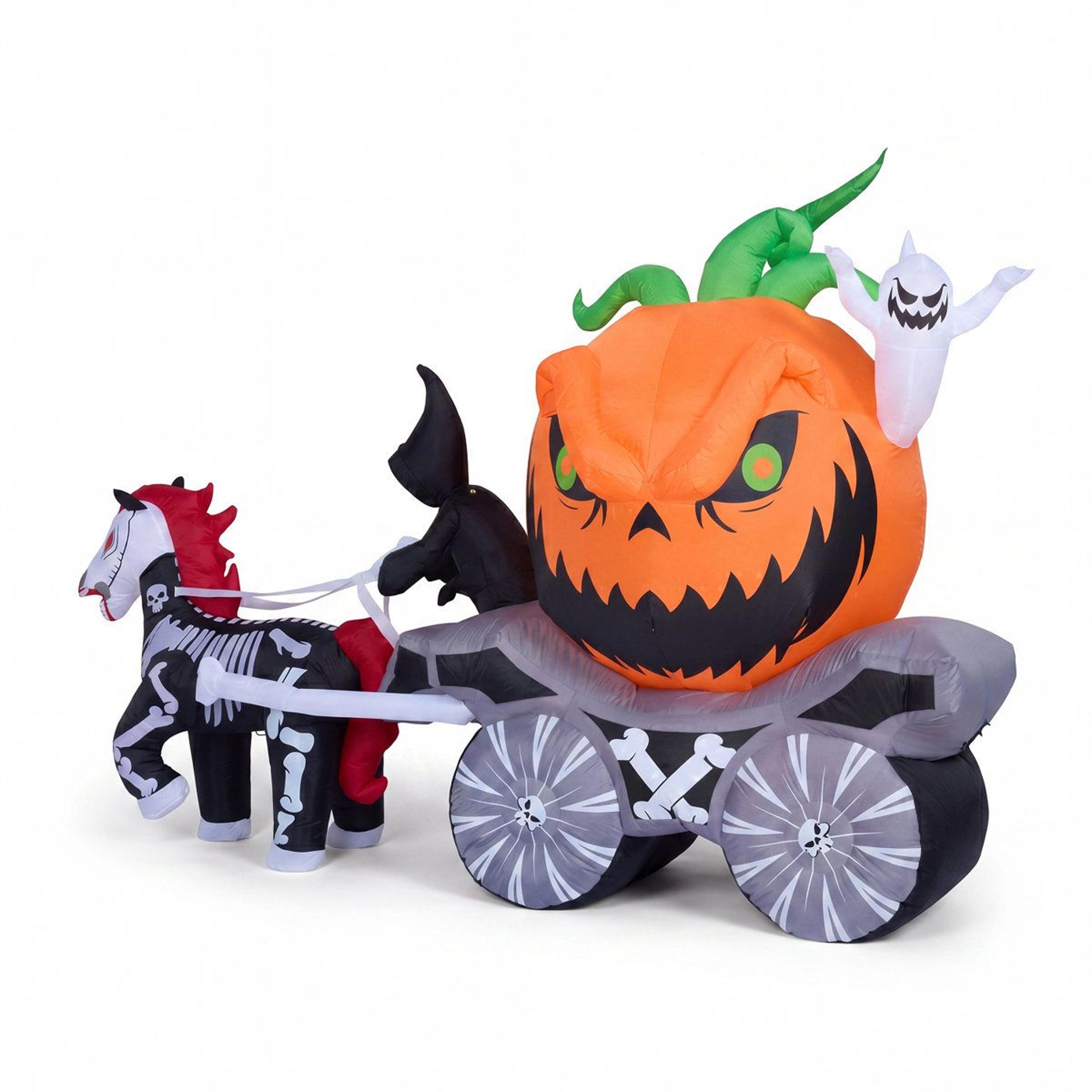halloween inflatable carriage outdoor decoration with led lights and skeleton theme